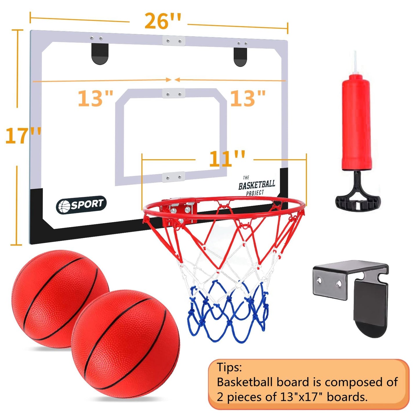 NZQXJXZ Upgrade Basketball Hoop Set – Extra Large 26x17 Pro Indoor Hoop for Door & Wall