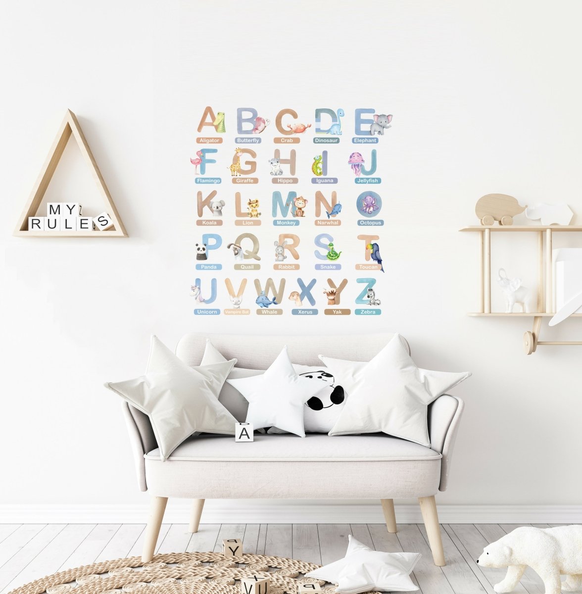 Live Vida Alphabet Wall Stickers with Animal Figures 26 pcs - Blue