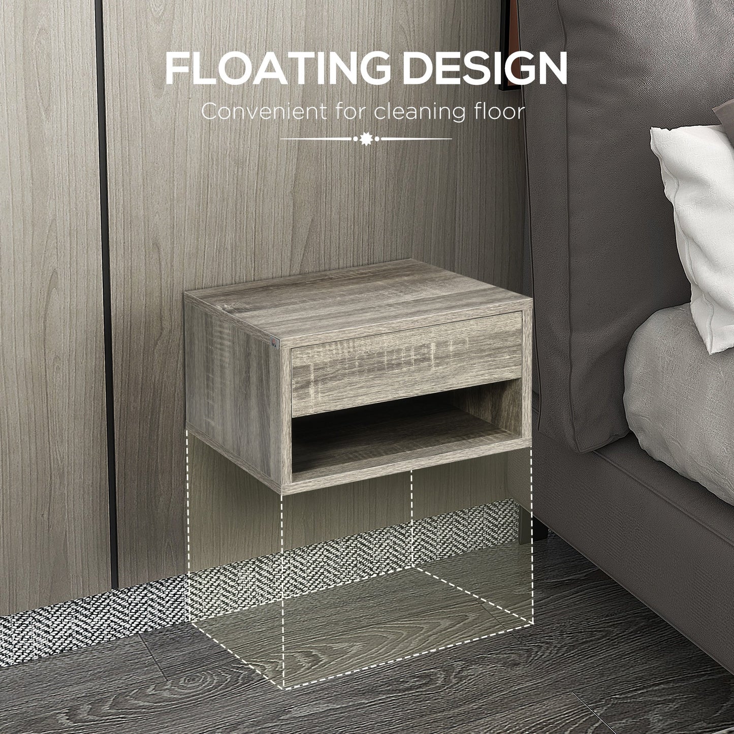 HOMCOM Floating Bedside Table Set of 2 Wall Mounted Nightstand Brown