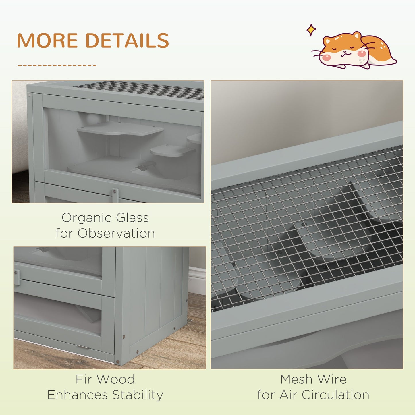 PawHut 2 Levels Wooden Hamster Cage Mice Rodents Hutch Small Animals