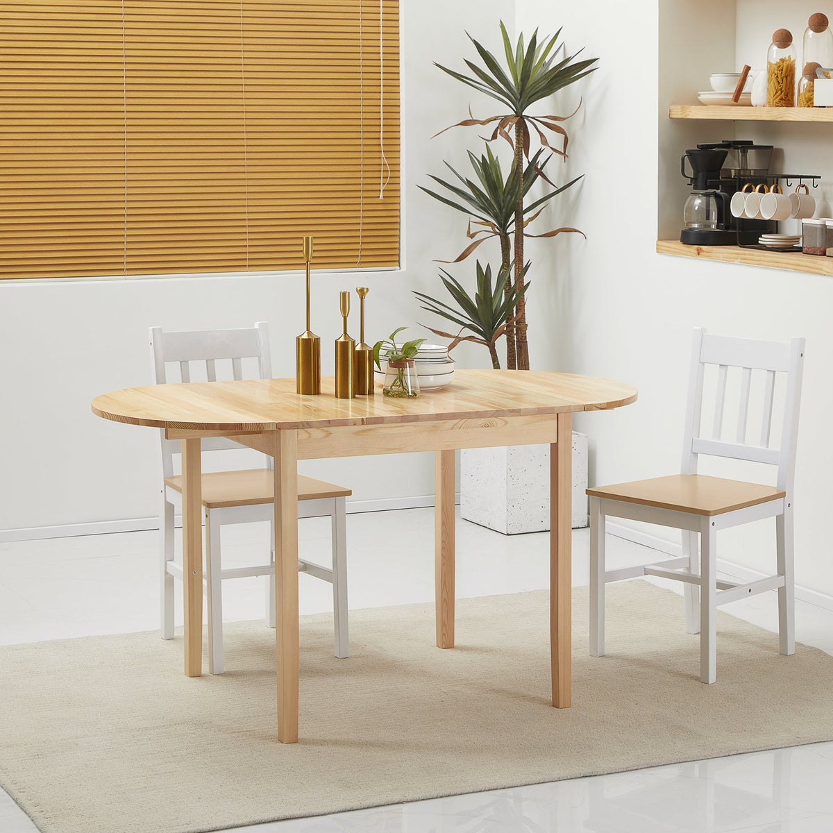 HOMCOM Foldable Dining Table, Solid Wood Drop Leaf Table, Natural