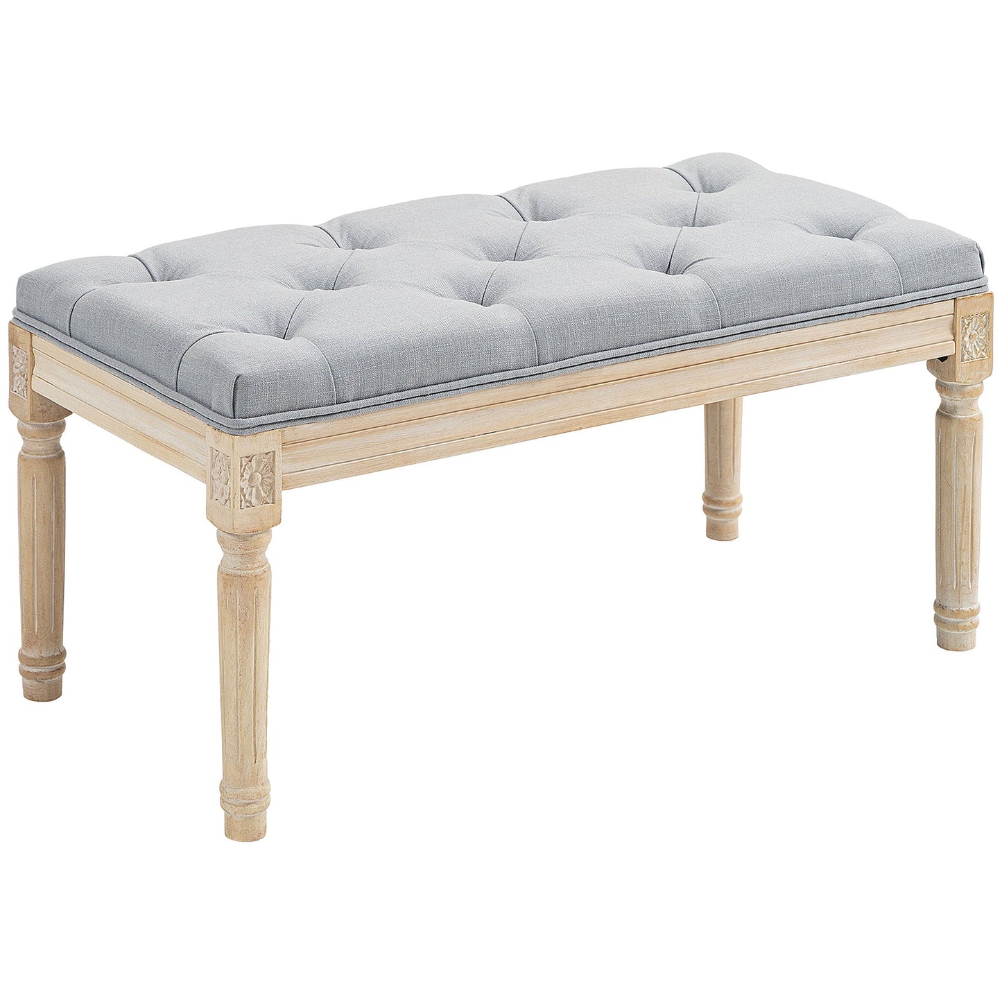 HOMCOM End of Bed Bench Tufted Upholstered Foot Stool, Light Grey