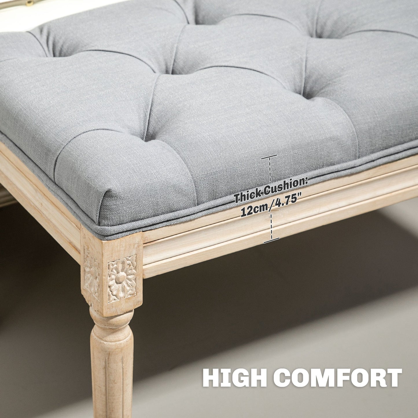 HOMCOM End of Bed Bench Tufted Upholstered Foot Stool, Light Grey