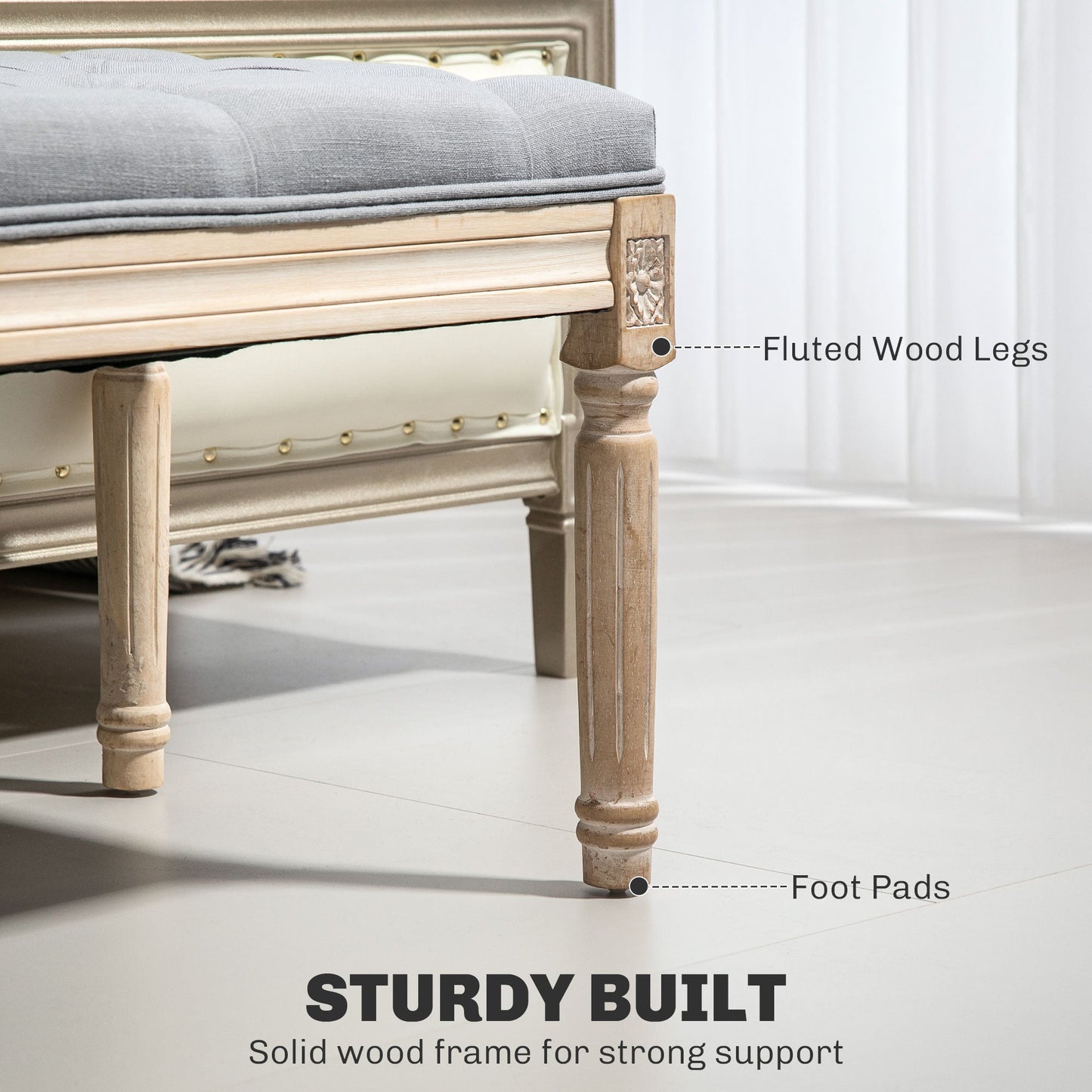 HOMCOM End of Bed Bench Tufted Upholstered Foot Stool, Light Grey
