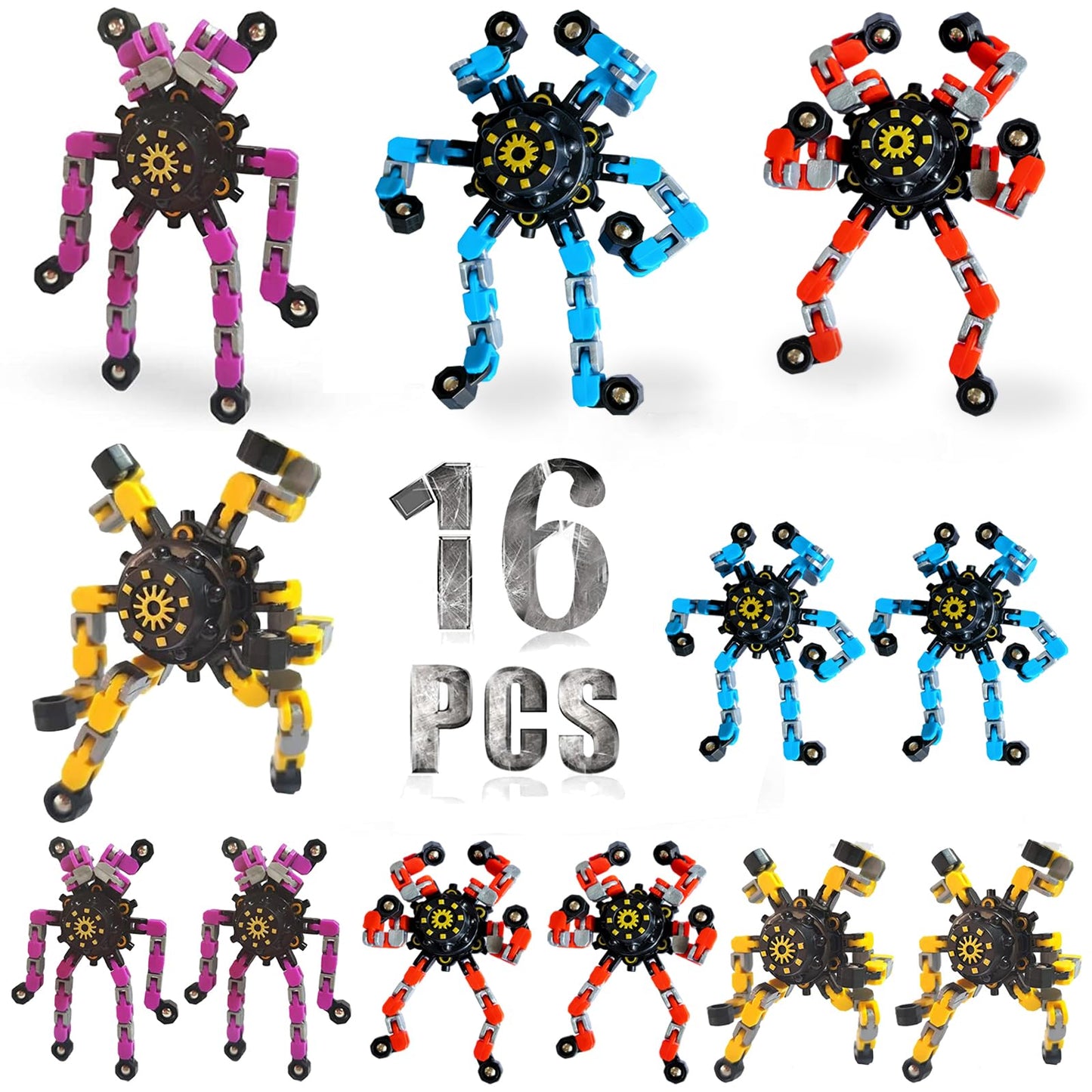 OAHCGNO S 16-Pack Fun Sensory Fidget Toys – Deformable Chain Spinners
