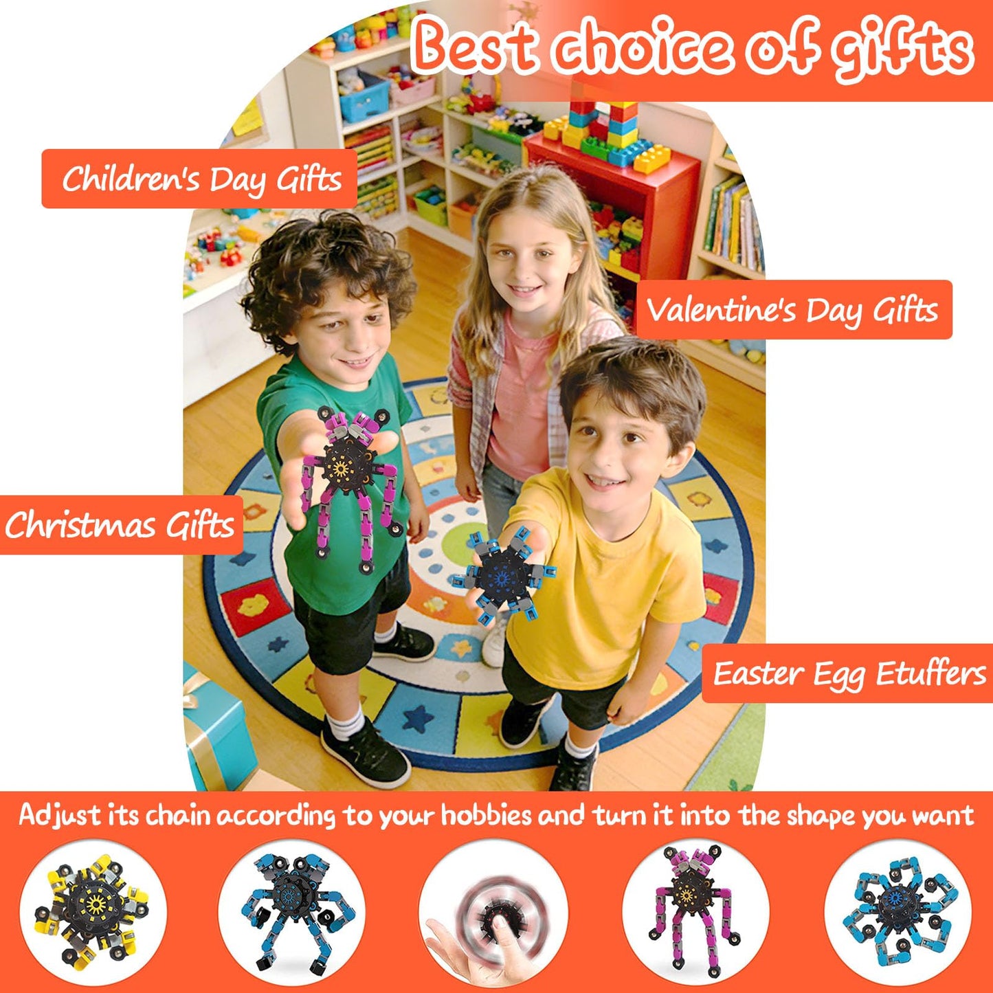 OAHCGNO S 16-Pack Fun Sensory Fidget Toys – Deformable Chain Spinners
