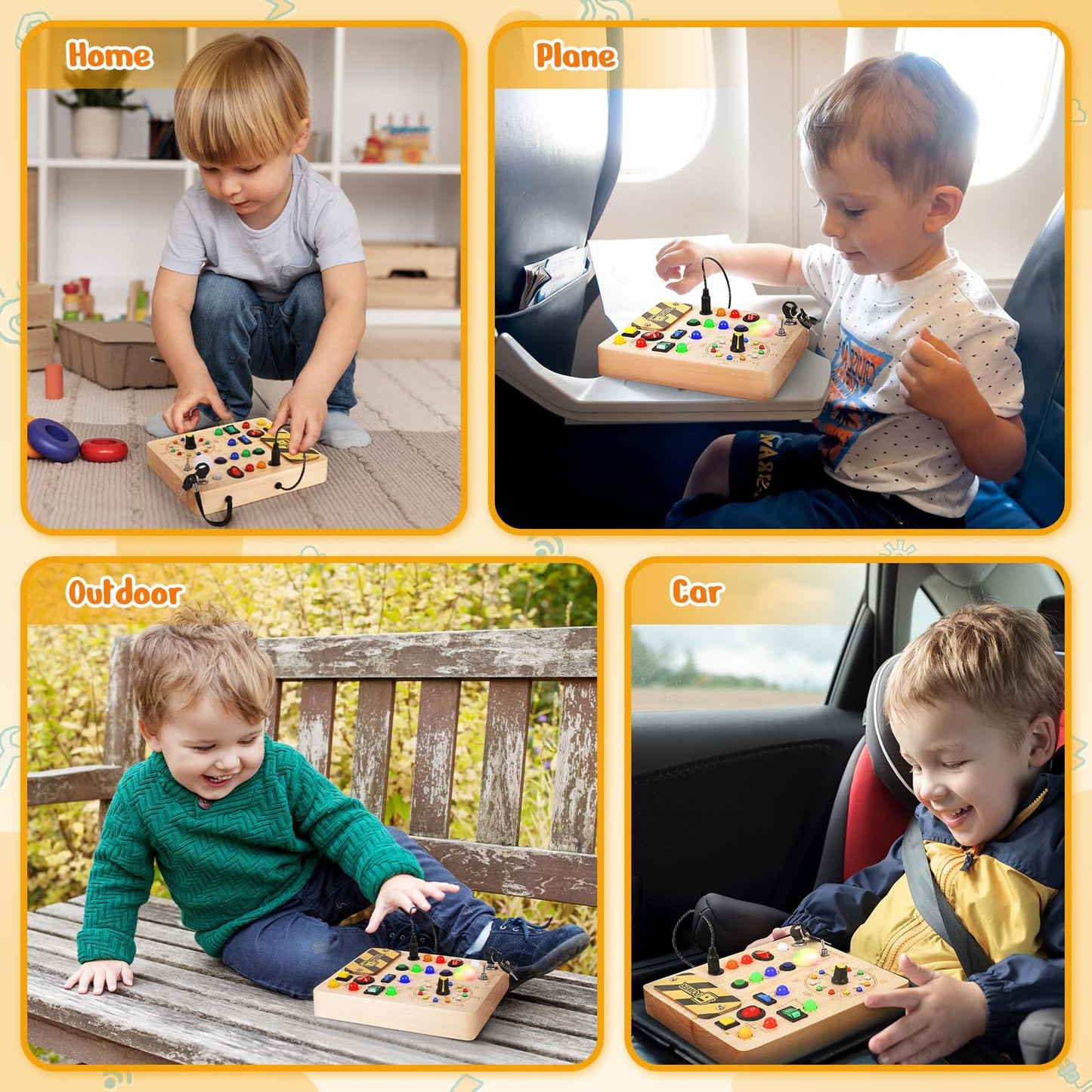 OAKJAR Busy Board with LED Light – Montessori Wooden Toddler Toy for 1-3 Years