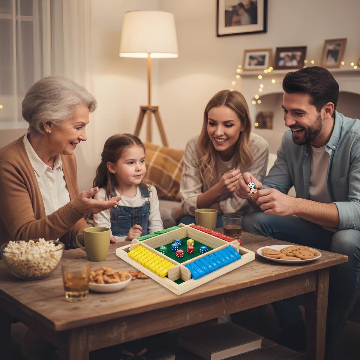 OANM Studio Wooden Shut The Box Game | 2-6 Players, 8 Dice, Portable Family Fun