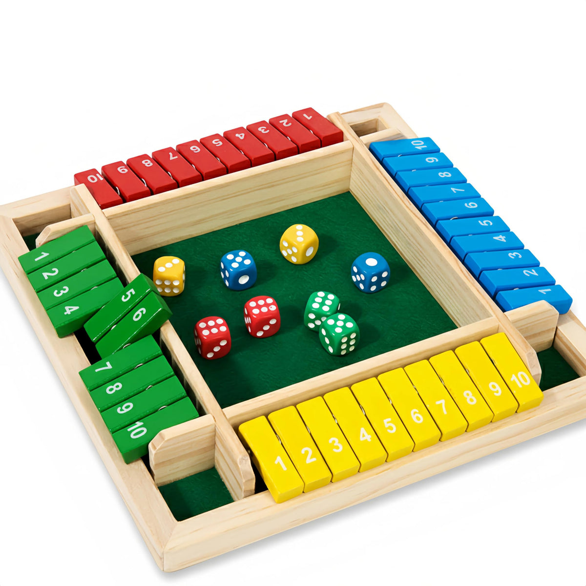 OANM Studio Wooden Shut The Box Game | 2-6 Players, 8 Dice, Portable Family Fun