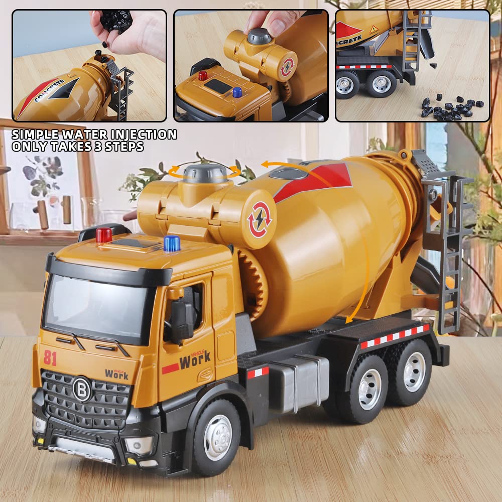 OANMYJJO Metal Cement Mixer Truck Model with Sounds and Lights – Construction Toy for Kids 3 and Up