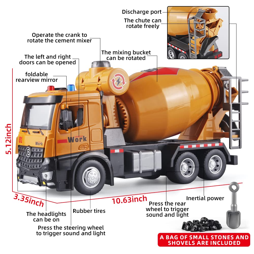 OANMYJJO Metal Cement Mixer Truck Model with Sounds and Lights – Construction Toy for Kids 3 and Up