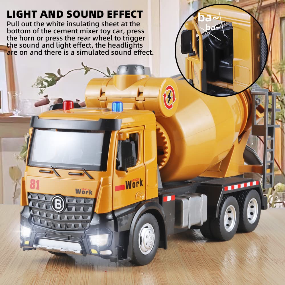 OANMYJJO Metal Cement Mixer Truck Model with Sounds and Lights – Construction Toy for Kids 3 and Up