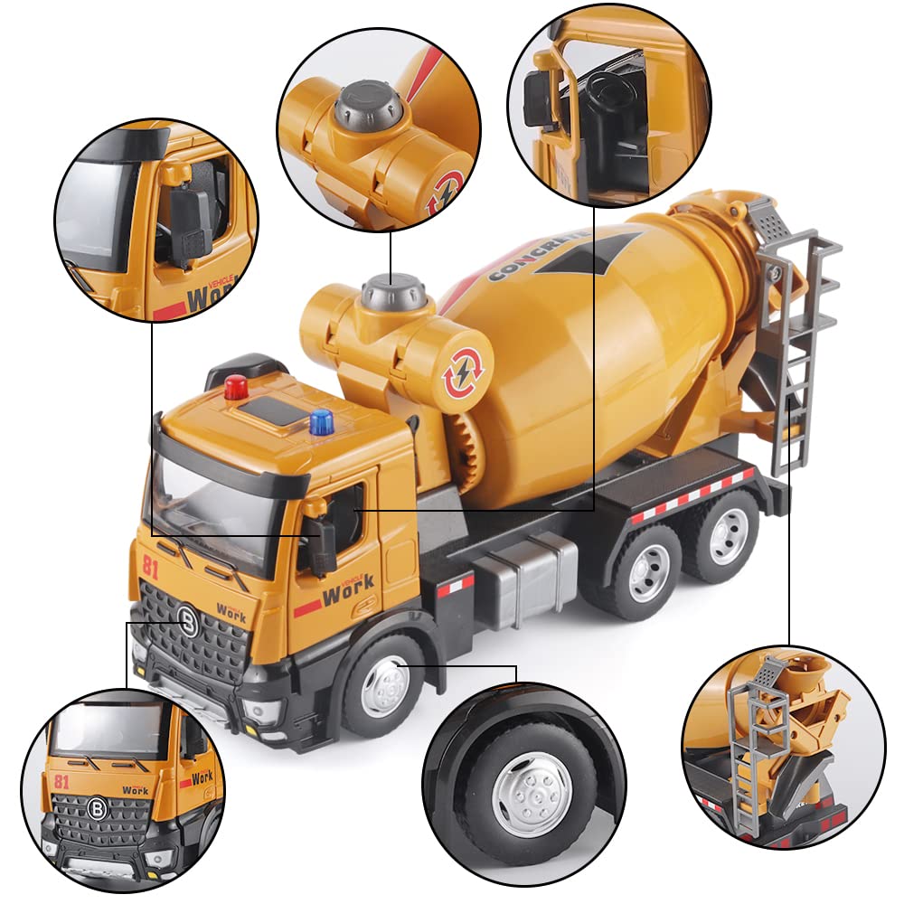 OANMYJJO Metal Cement Mixer Truck Model with Sounds and Lights – Construction Toy for Kids 3 and Up