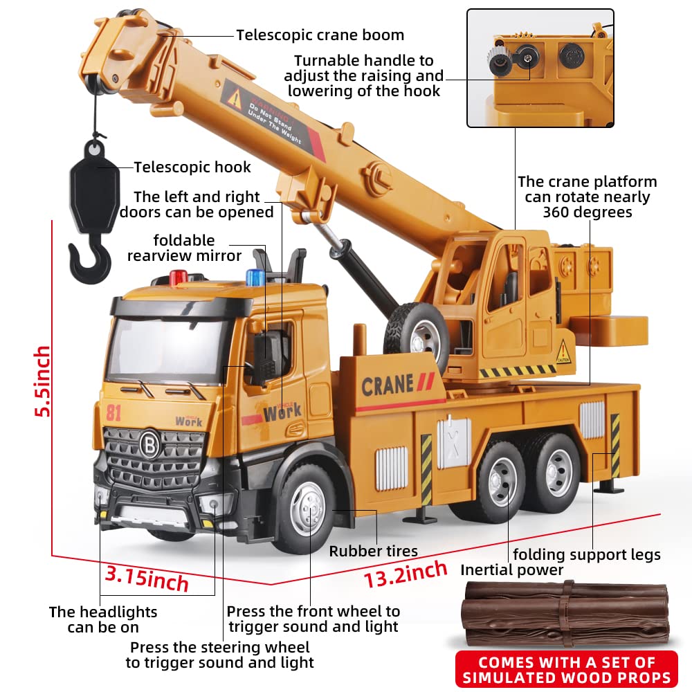 OANMYJJO Crane Toy – Metal Die-Cast Construction Truck with Lights & Sounds, 360° Rotation, Ages 3+