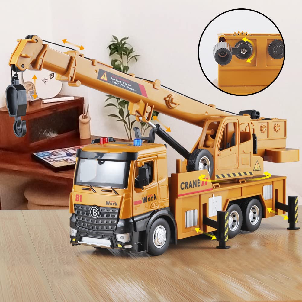 OANMYJJO Crane Toy – Metal Die-Cast Construction Truck with Lights & Sounds, 360° Rotation, Ages 3+