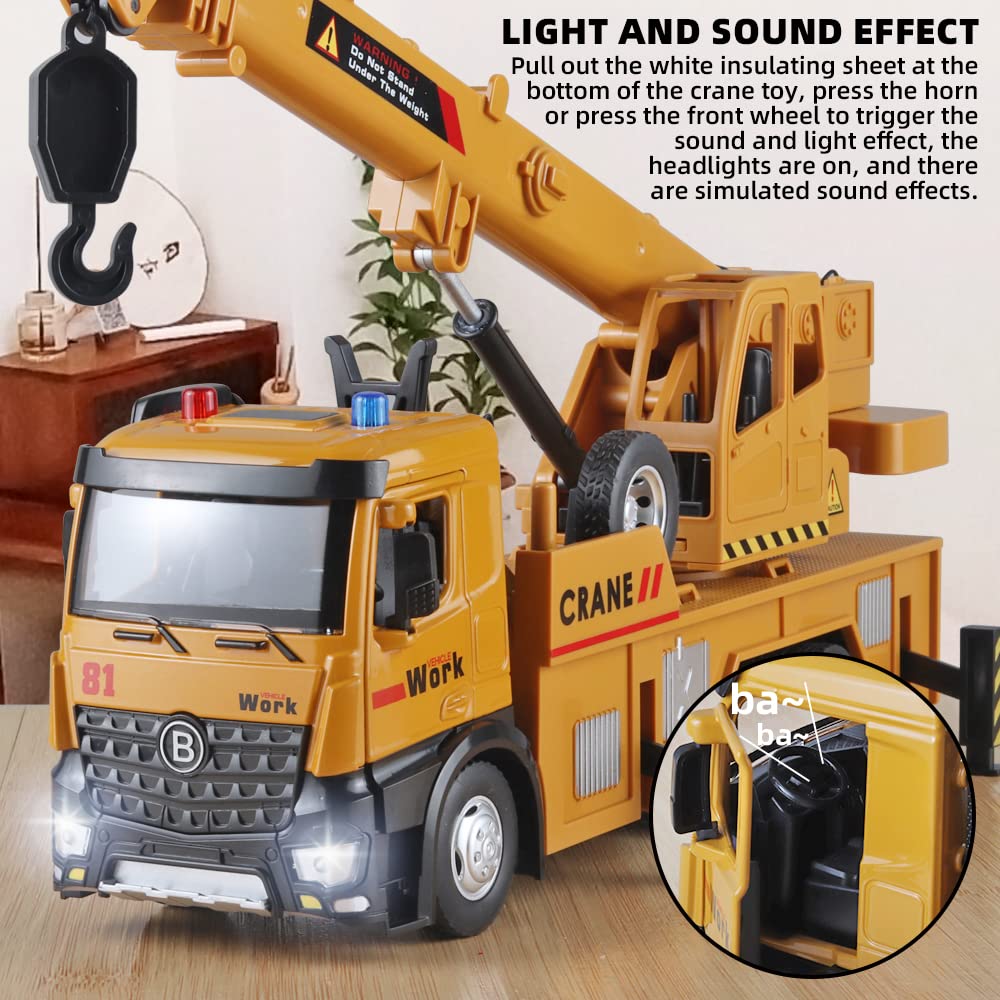 OANMYJJO Crane Toy – Metal Die-Cast Construction Truck with Lights & Sounds, 360° Rotation, Ages 3+