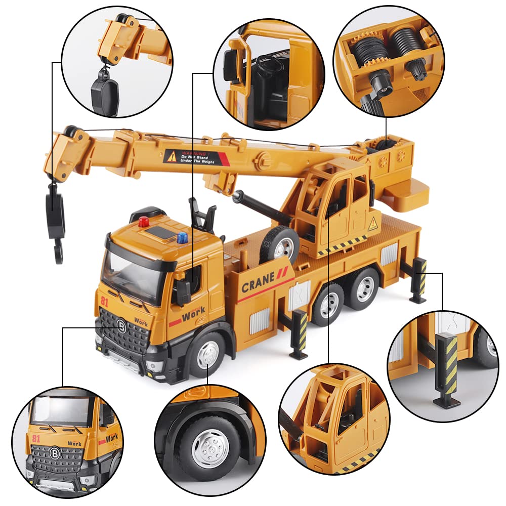 OANMYJJO Crane Toy – Metal Die-Cast Construction Truck with Lights & Sounds, 360° Rotation, Ages 3+