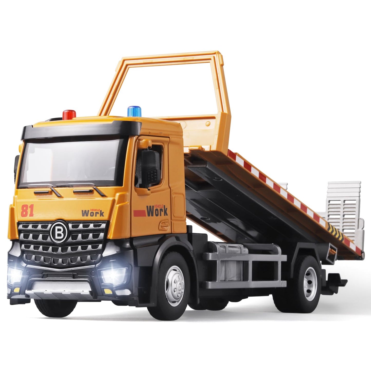OANMYJJO Tow Truck Toys for Boys – Metal Diecast with Lights, Sounds, Liftable Flatbed & Extendable Trailer