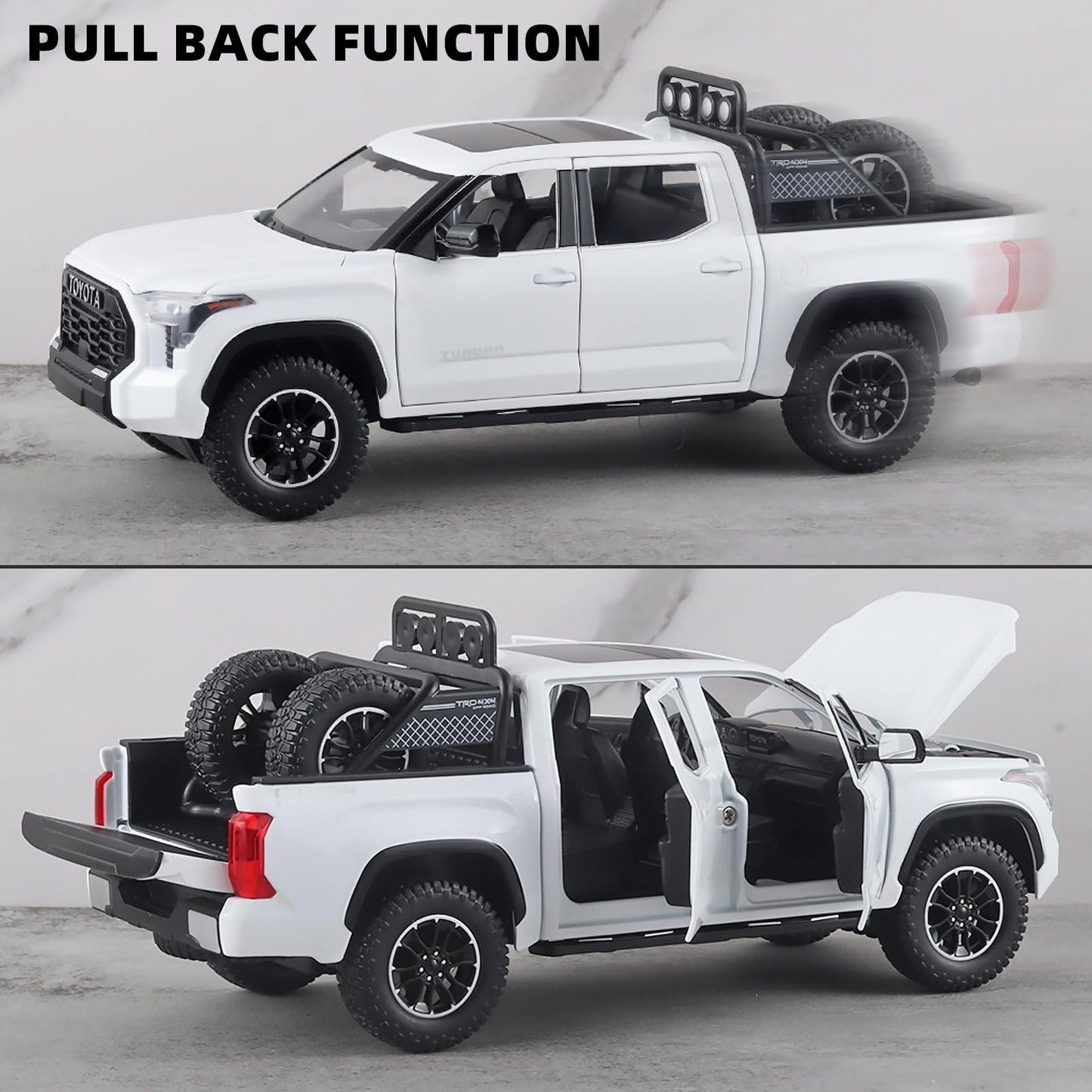 OANMYJJO White Tundra Diecast Toy Truck 1/24 – Light & Sound Pull-Back Model