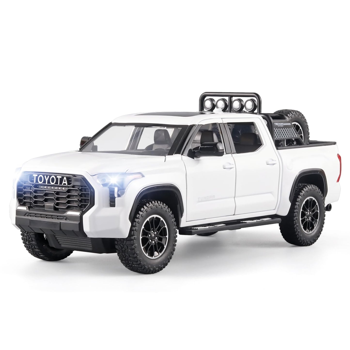 OANMYJJO White Tundra Diecast Toy Truck 1/24 – Light & Sound Pull-Back Model