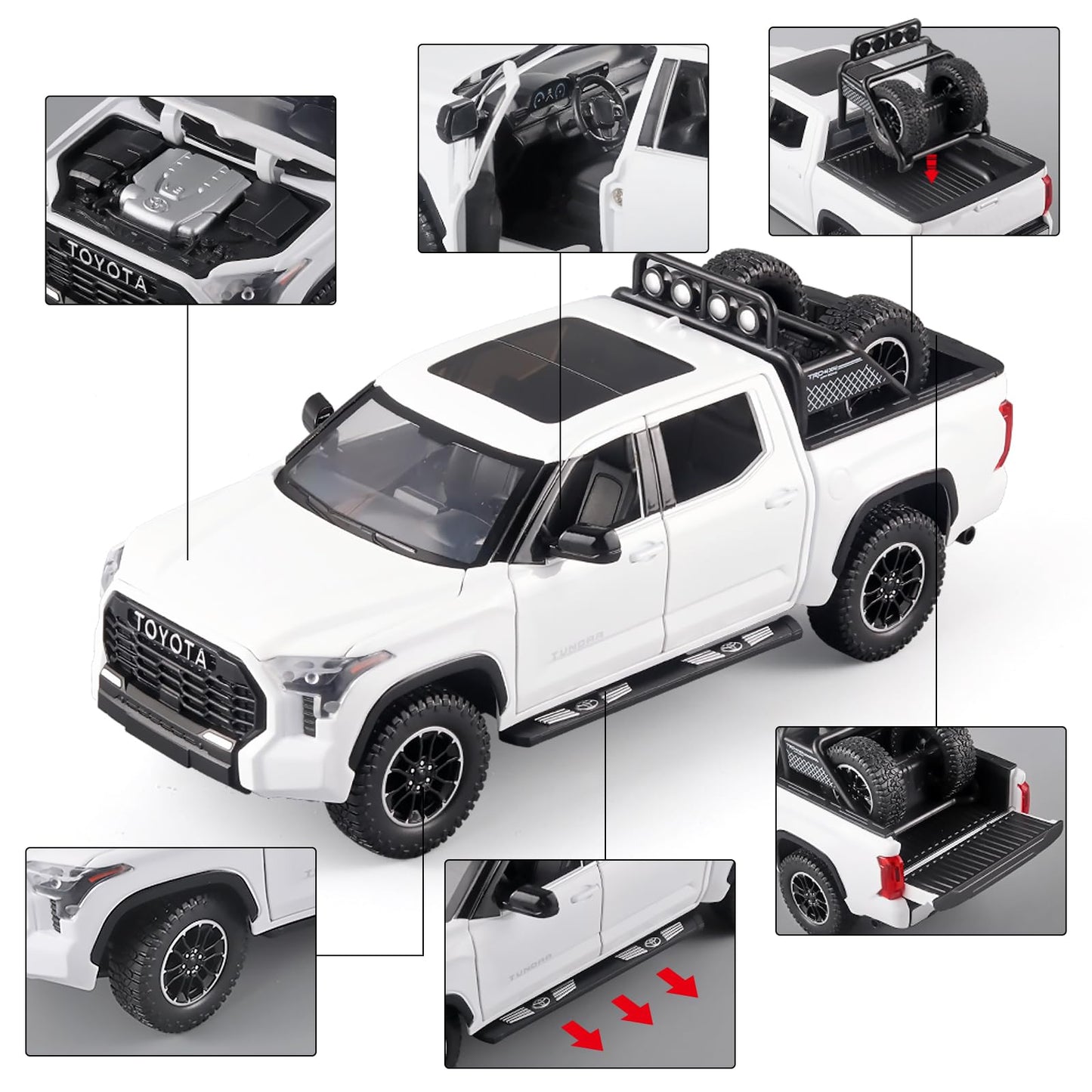 OANMYJJO White Tundra Diecast Toy Truck 1/24 – Light & Sound Pull-Back Model