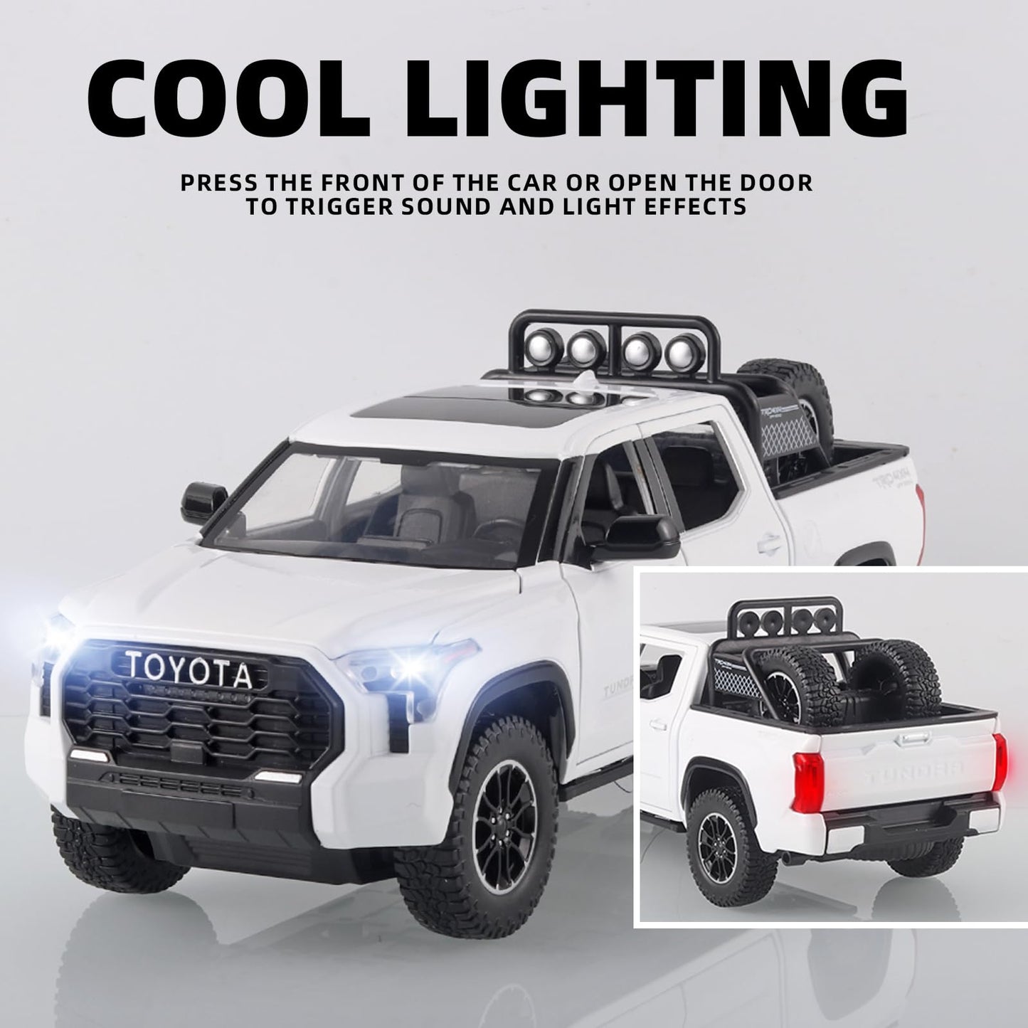 OANMYJJO White Tundra Diecast Toy Truck 1/24 – Light & Sound Pull-Back Model