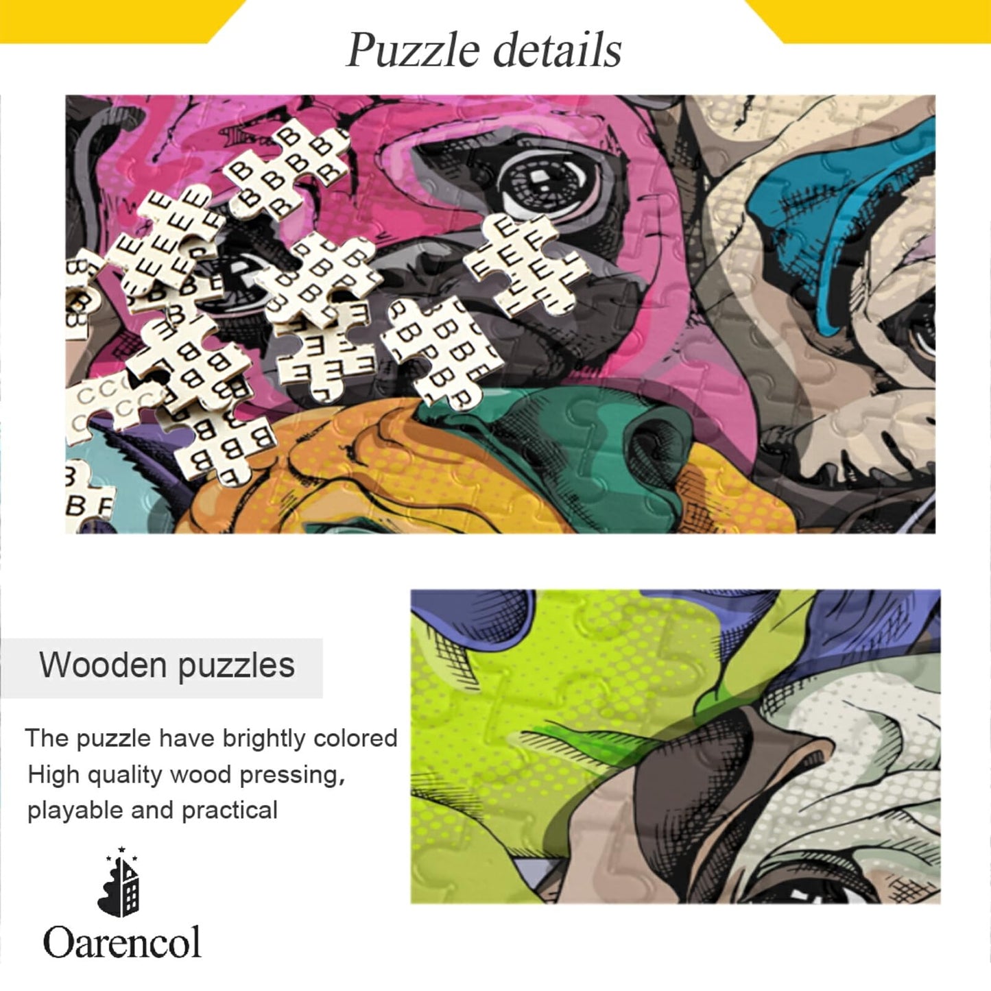 Oarencol Colorful Pug Jigsaw Puzzle – 500 Pieces for Adults | Eco-Friendly