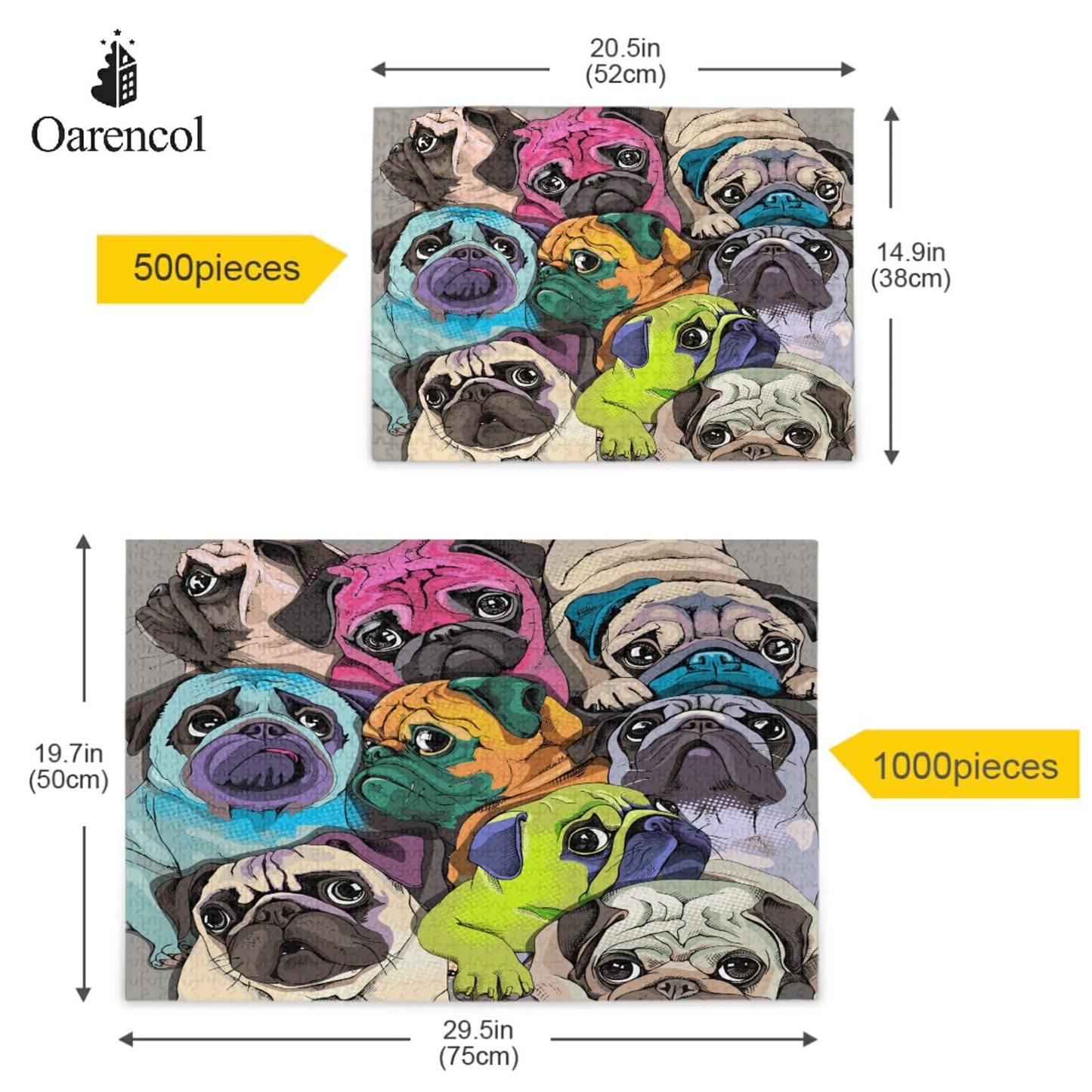 Oarencol Colorful Pug Jigsaw Puzzle – 500 Pieces for Adults | Eco-Friendly