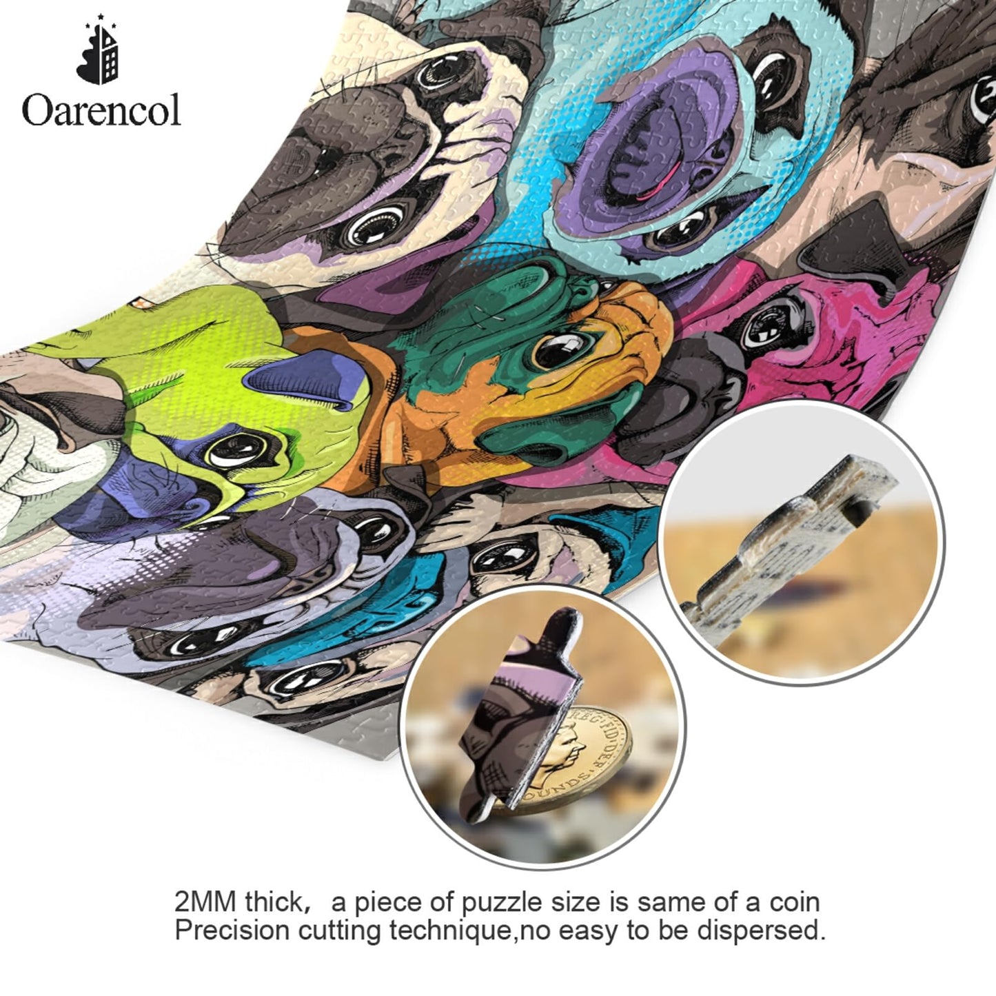 Oarencol Colorful Pug Jigsaw Puzzle – 500 Pieces for Adults | Eco-Friendly