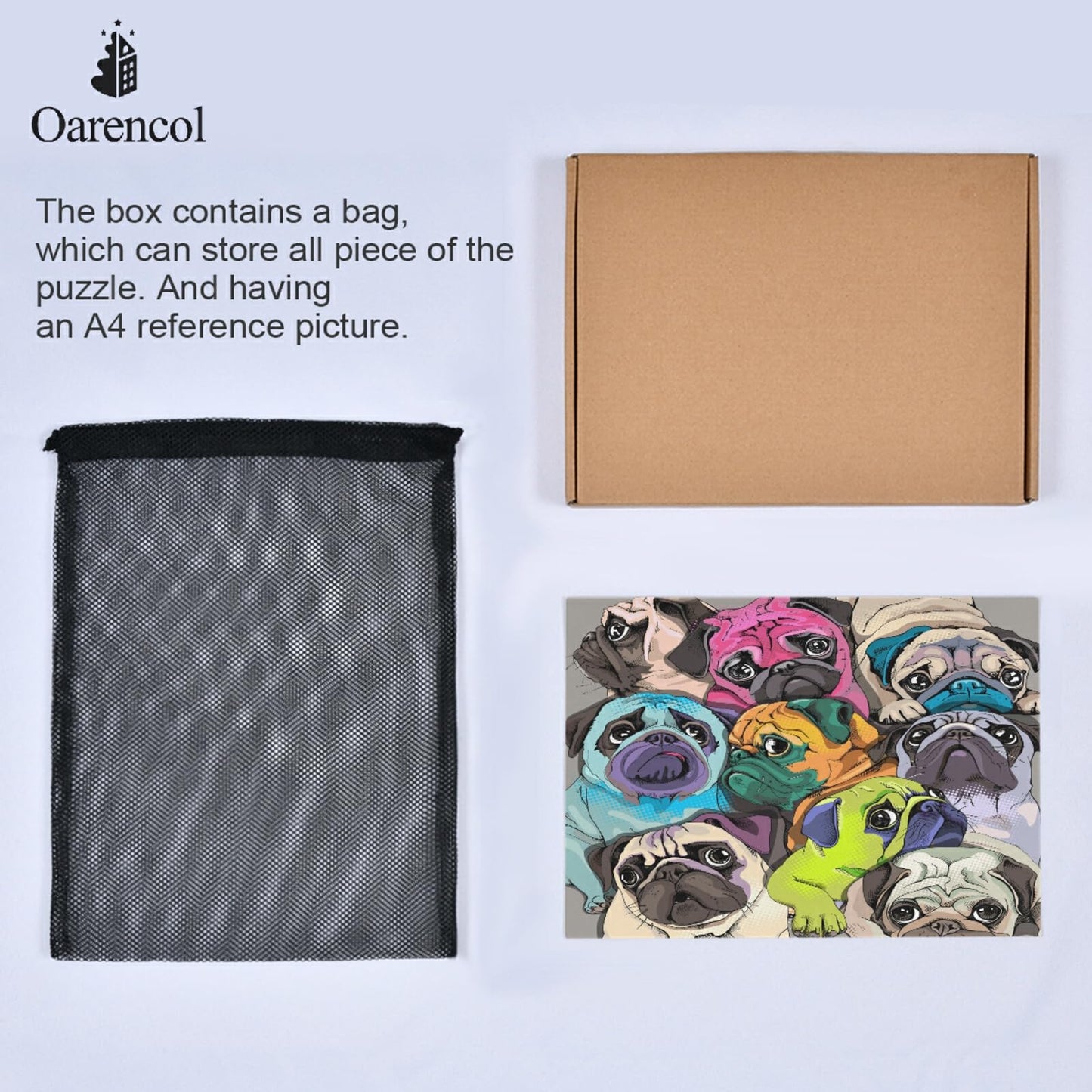 Oarencol Colorful Pug Jigsaw Puzzle – 500 Pieces for Adults | Eco-Friendly