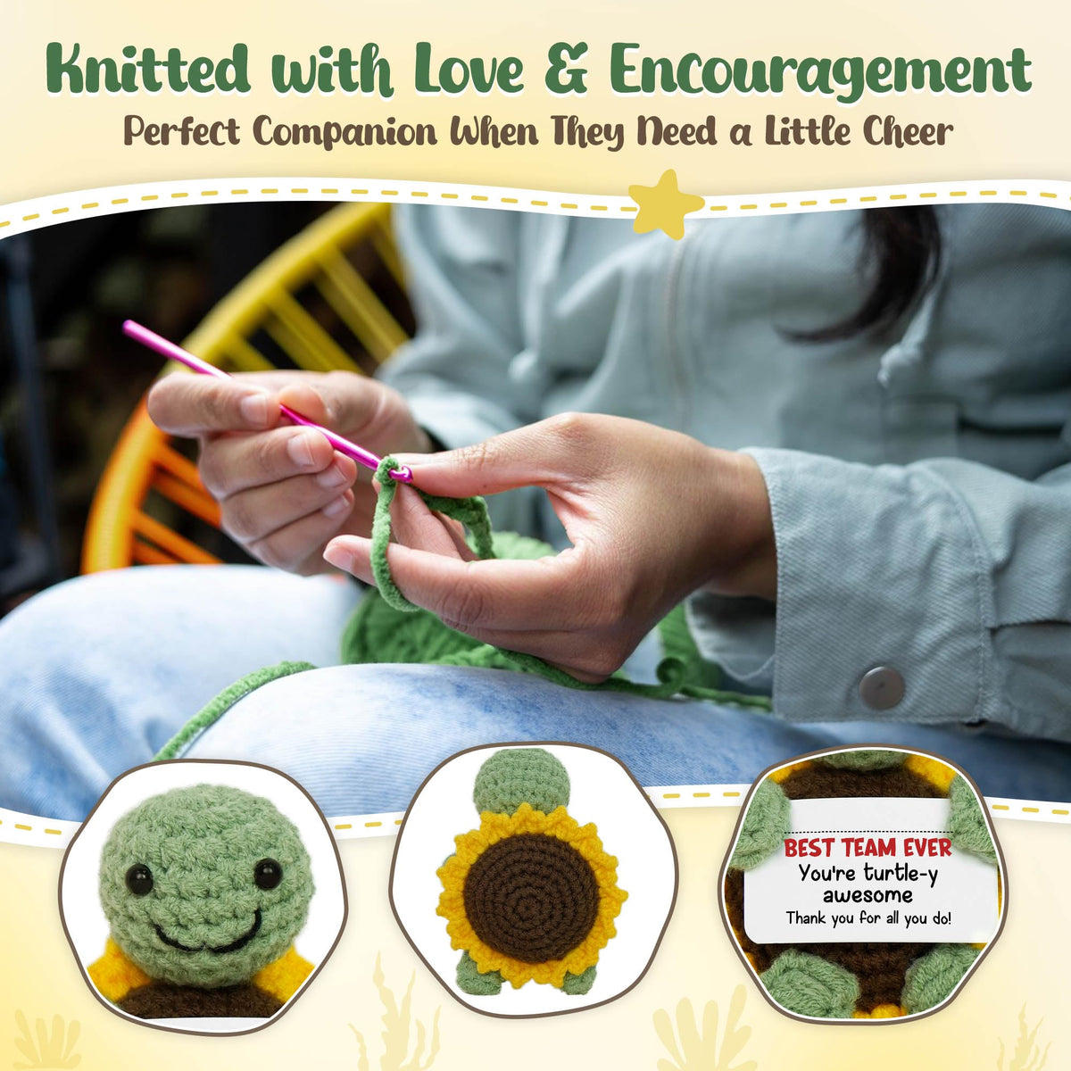 OASSIE Appreciation Gifts for Employees – Positive Turtle Crochet with Message Card