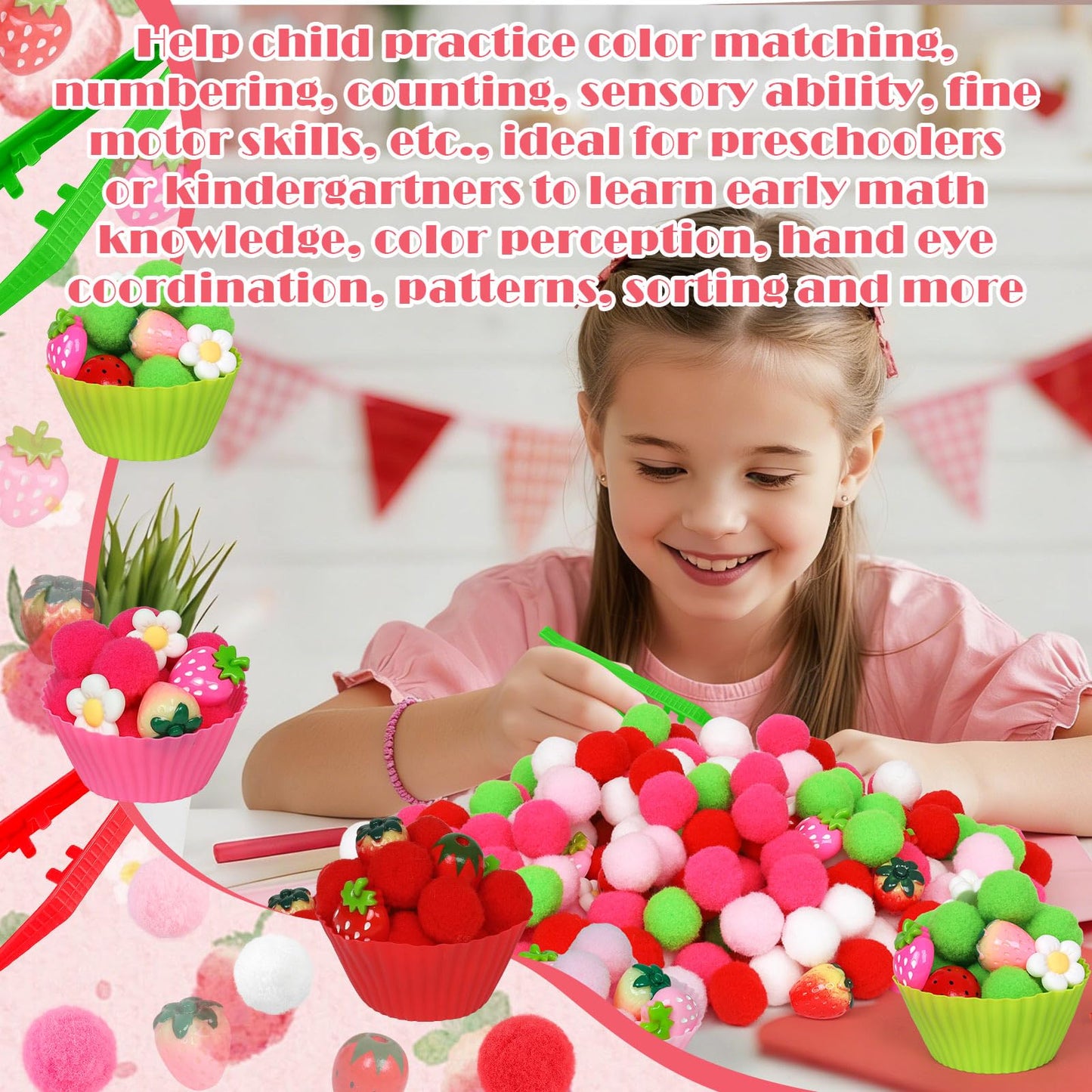 OAXNTGW Strawberry Sensory Bin | 143 Pcs Fine Motor, Sorting & Counting Set