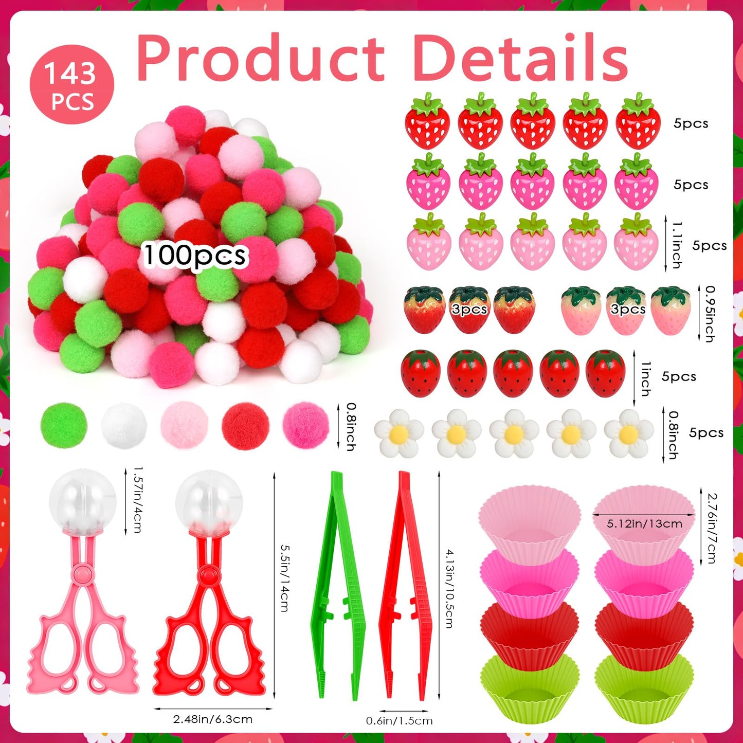 OAXNTGW Strawberry Sensory Bin | 143 Pcs Fine Motor, Sorting & Counting Set
