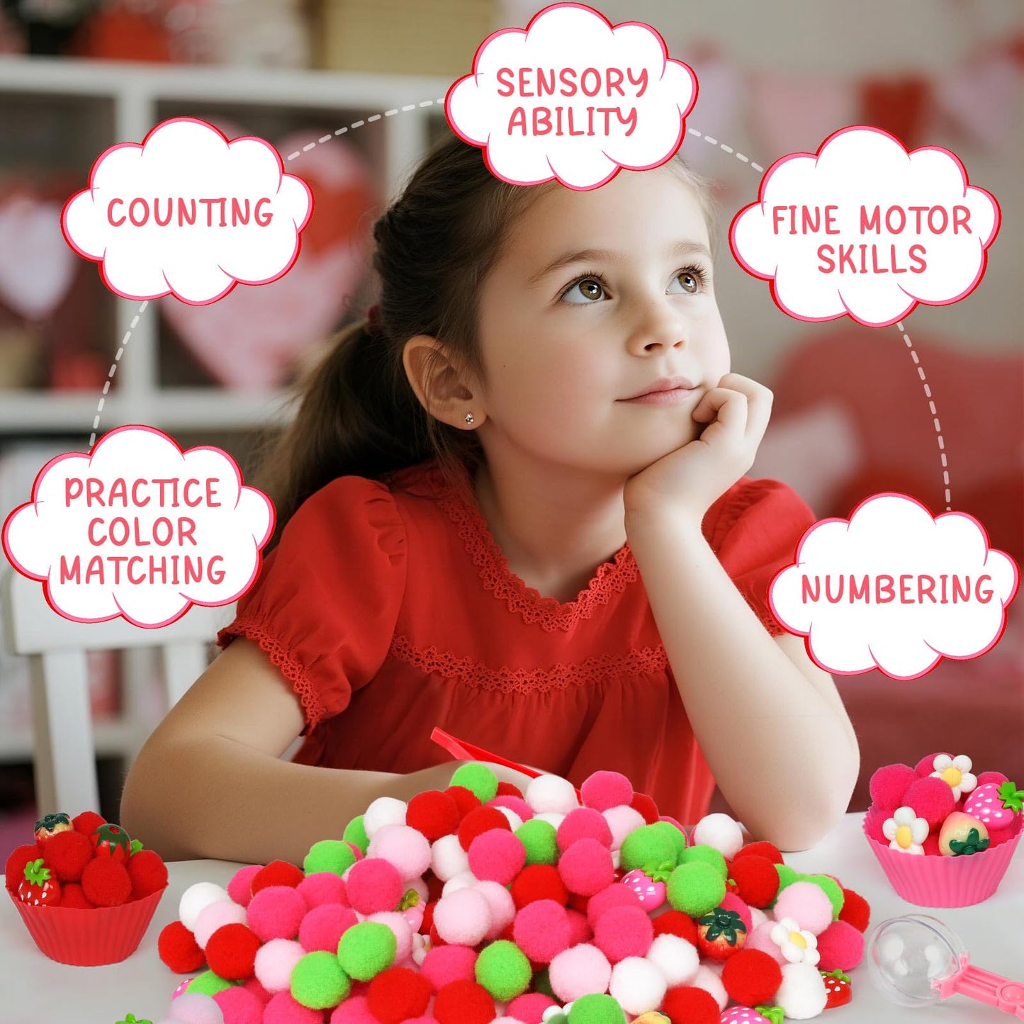 OAXNTGW Strawberry Sensory Bin | 143 Pcs Fine Motor, Sorting & Counting Set