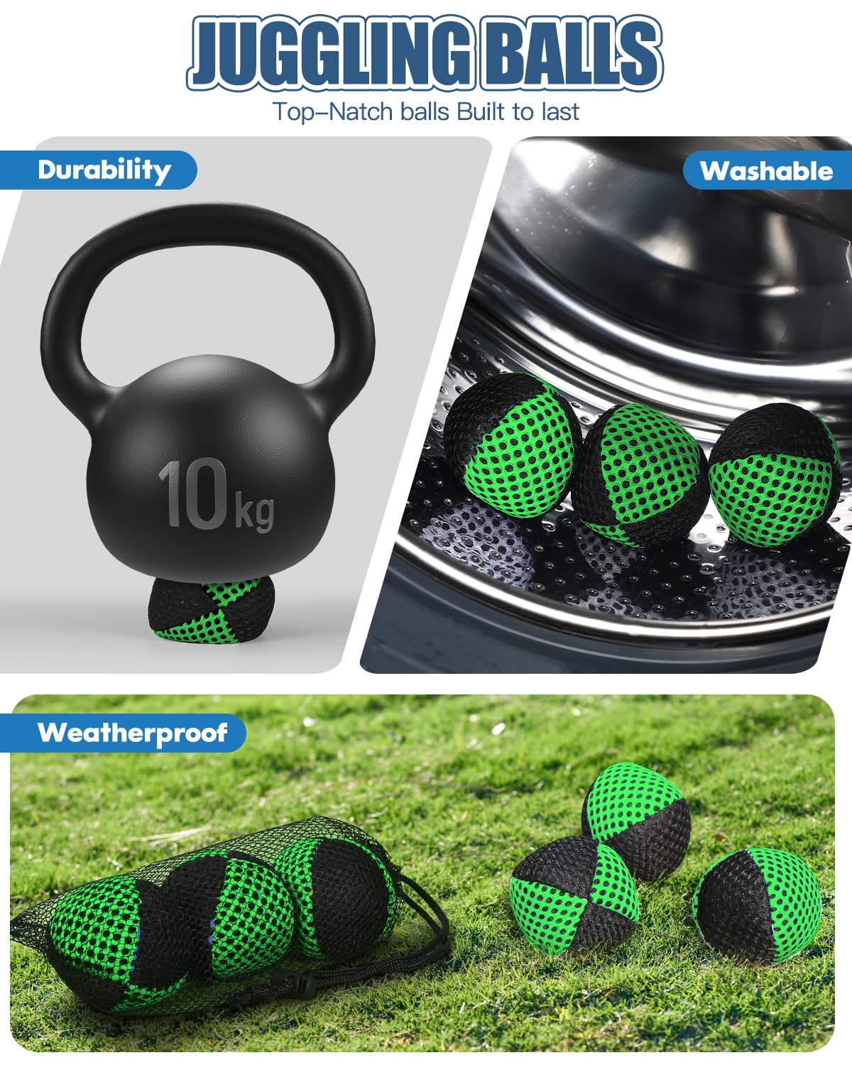 oazoxcx Juggling Balls for Beginners & Pros – Durable Juggle Ball Kit (Black & Green)