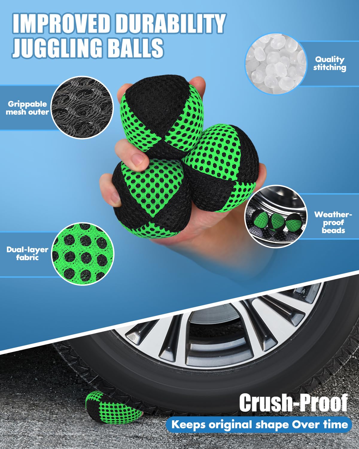 oazoxcx Juggling Balls for Beginners & Pros – Durable Juggle Ball Kit (Black & Green)