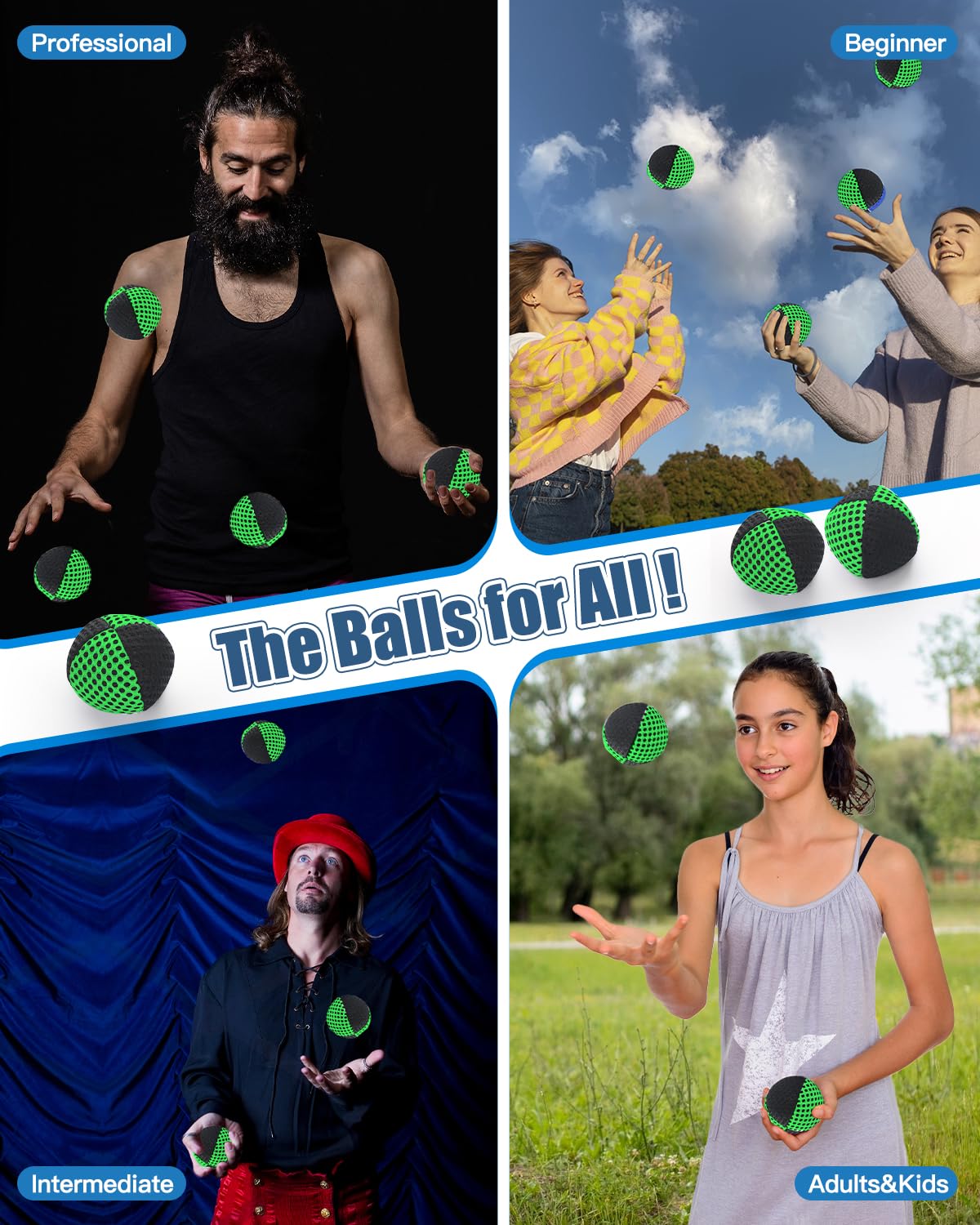 oazoxcx Juggling Balls for Beginners & Pros – Durable Juggle Ball Kit (Black & Green)