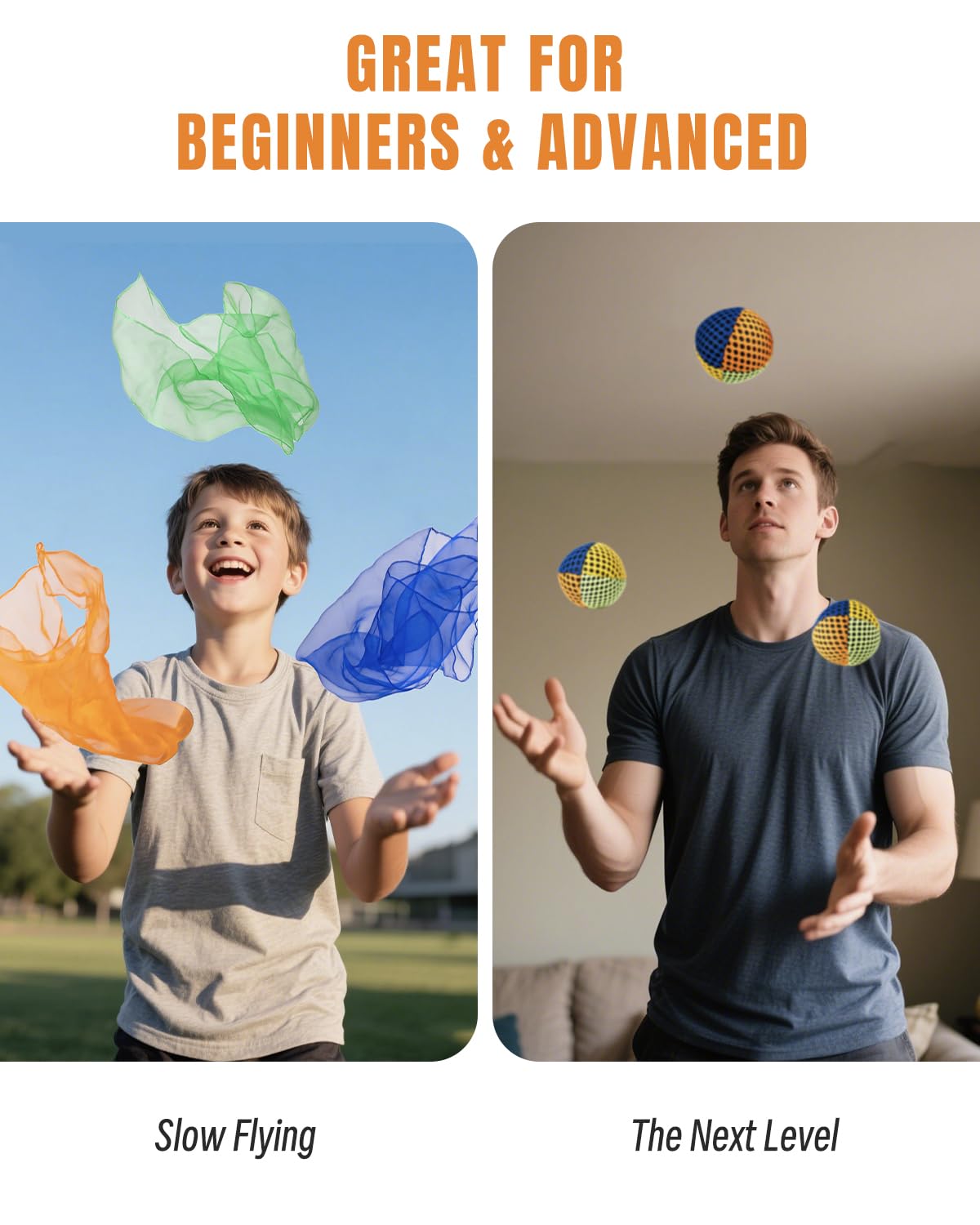 oazoxcx Juggling Starter Set — 3 Balls, 3 Scarves & 3 Rings for Beginners