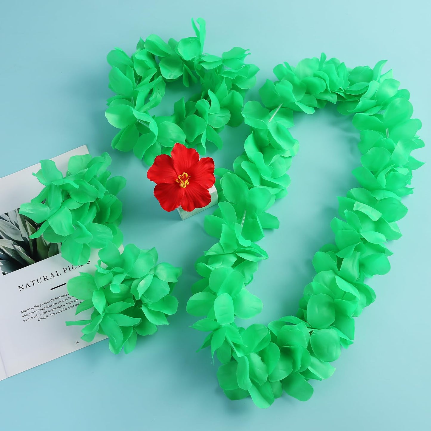 Obavioy Hawaiian Little Girls Costume Dress with 4-Piece Luau Leis Accessories Set – Red Flower Hair Clips – Toddler Party Costume for 7-8 Years