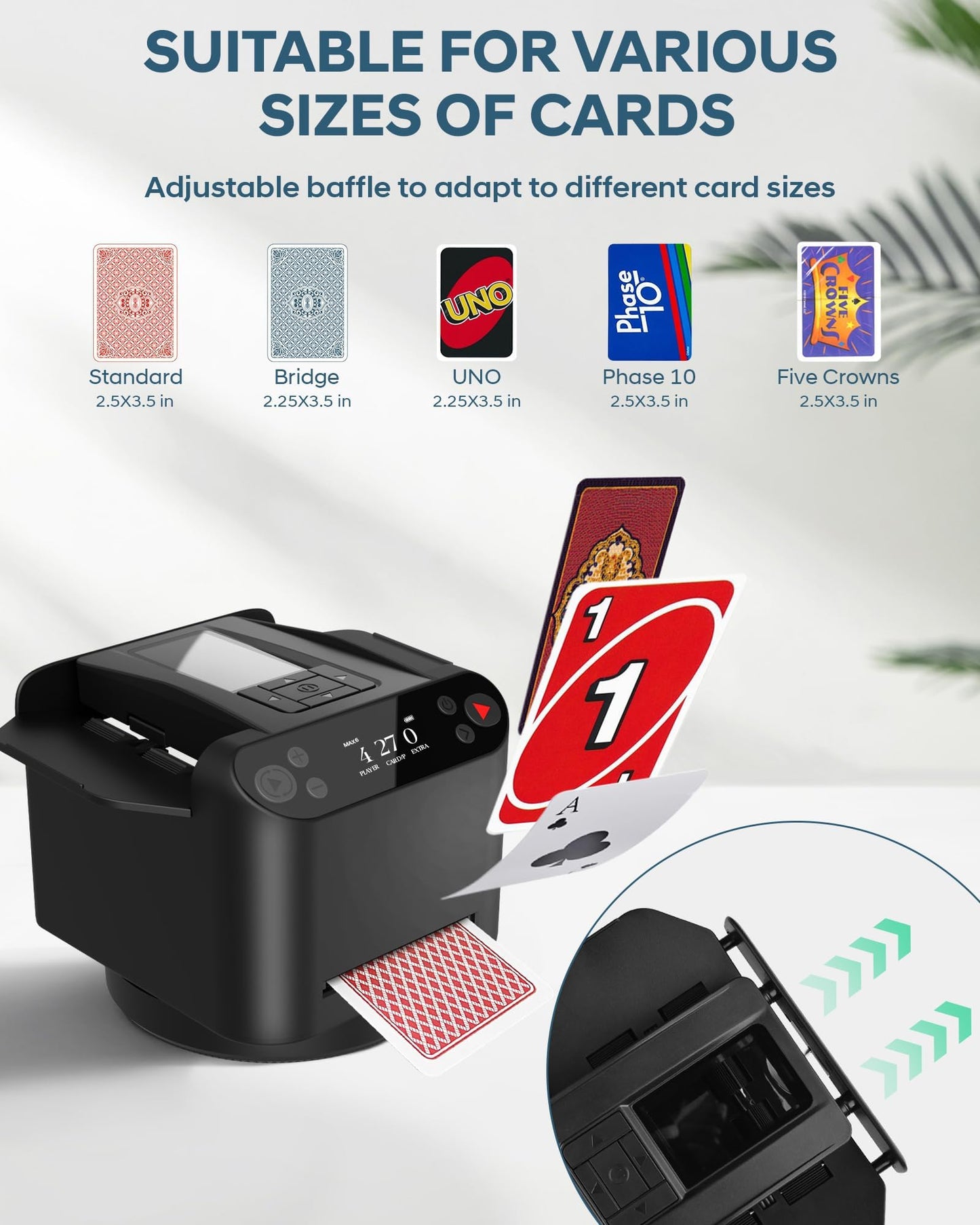 OBLITZON Automatic Card Shuffler & Dealer Machine – 360° Rotating, 1-2 Decks, 2-12 Players, Rechargeable & Quiet