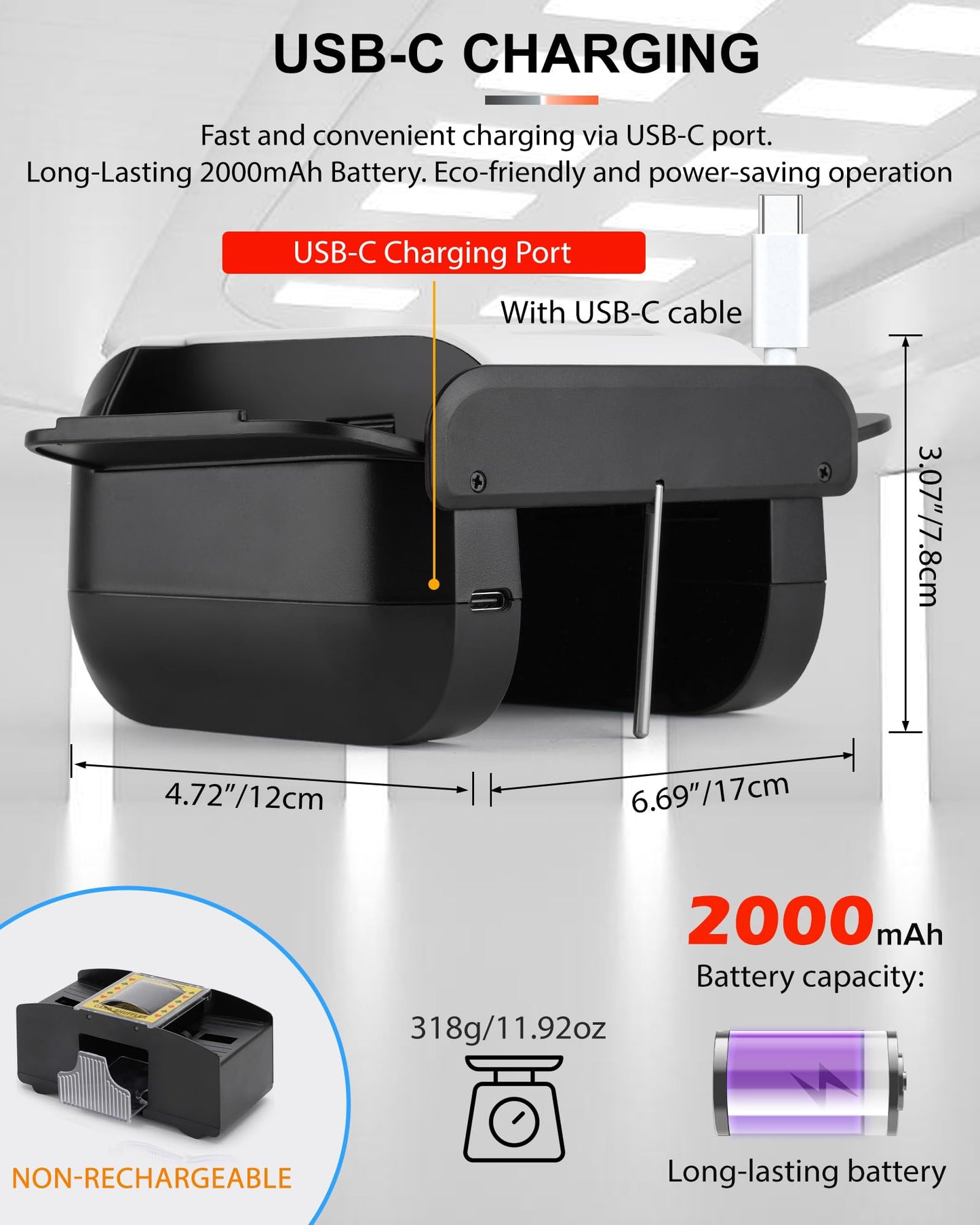 OBLITZON Automatic Card Shuffler (1-2 Decks) – Auto & Manual, USB-C 2000mAh