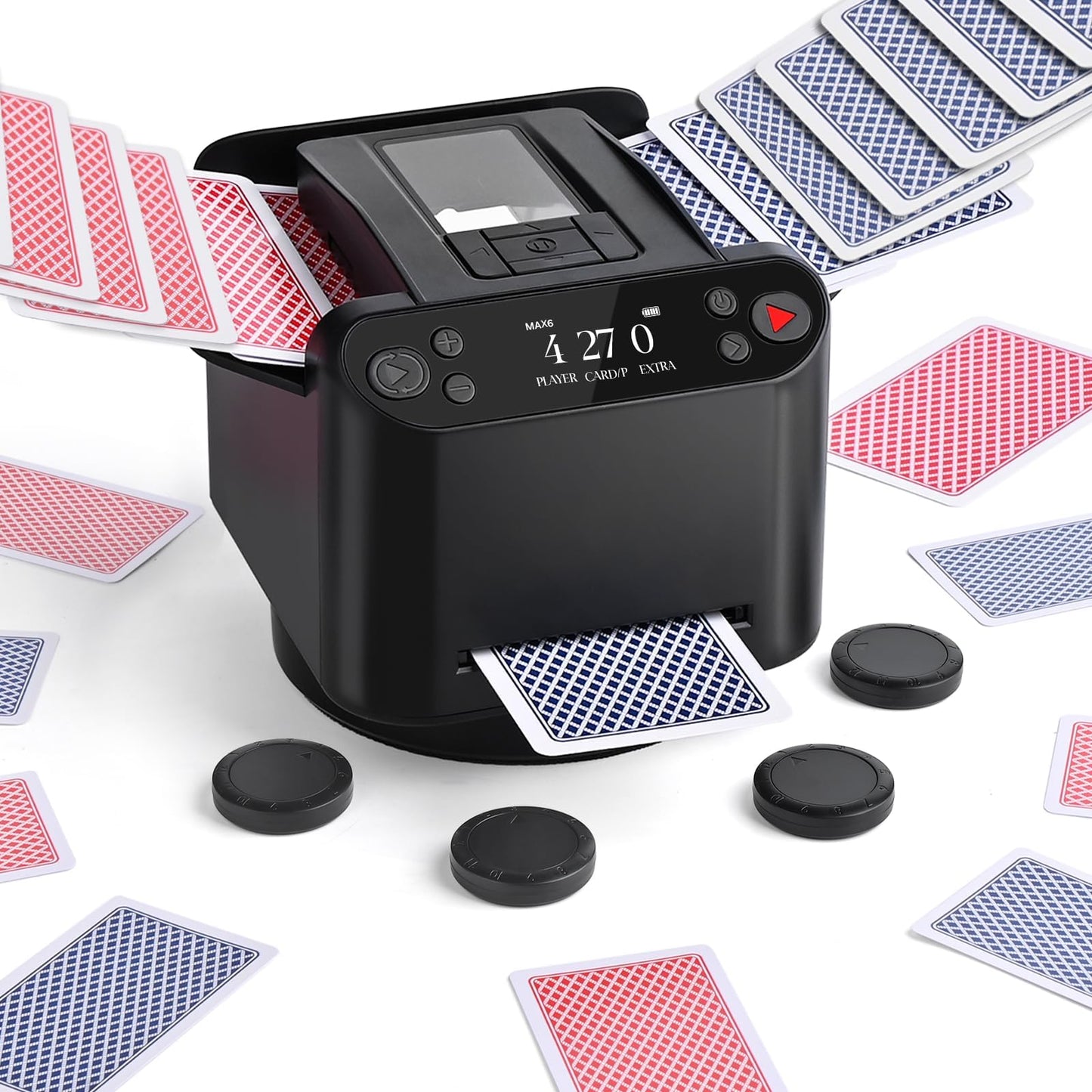OBLITZON Automatic Card Shuffler & Dealer Machine – 360° Rotating, 1-2 Decks, 2-12 Players, Rechargeable & Quiet