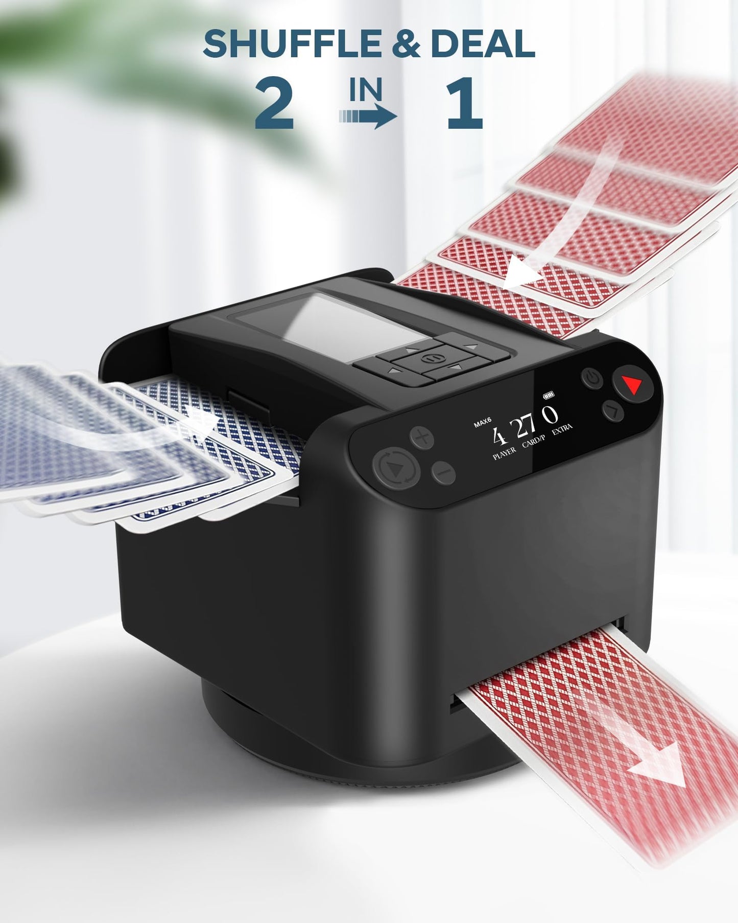 OBLITZON Automatic Card Shuffler & Dealer Machine – 360° Rotating, 1-2 Decks, 2-12 Players, Rechargeable & Quiet