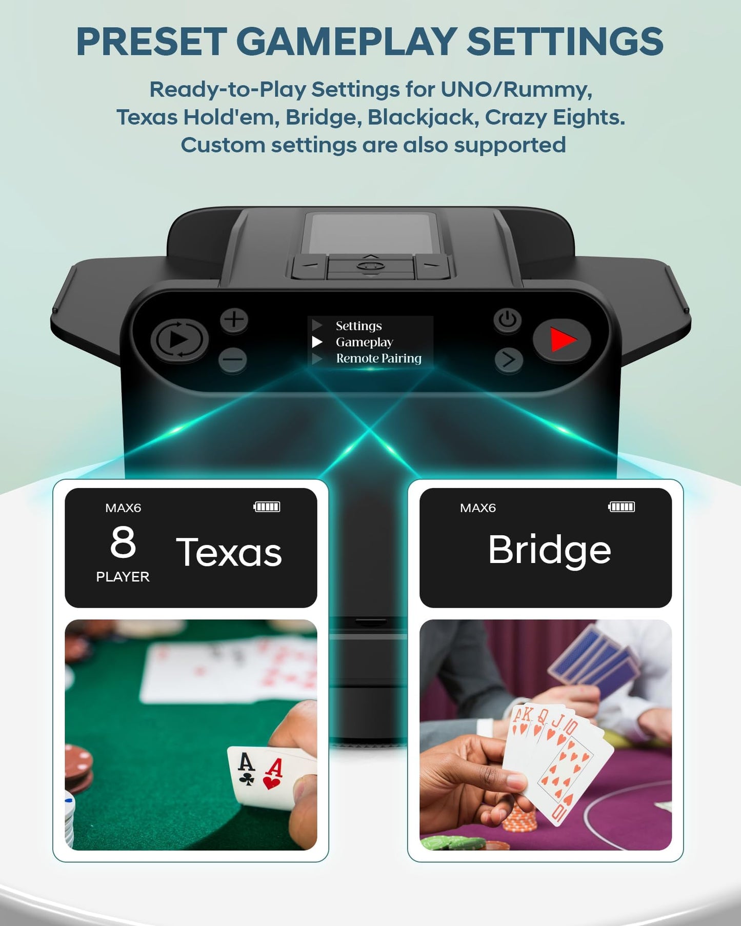 OBLITZON Automatic Card Shuffler & Dealer Machine – 360° Rotating, 1-2 Decks, 2-12 Players, Rechargeable & Quiet