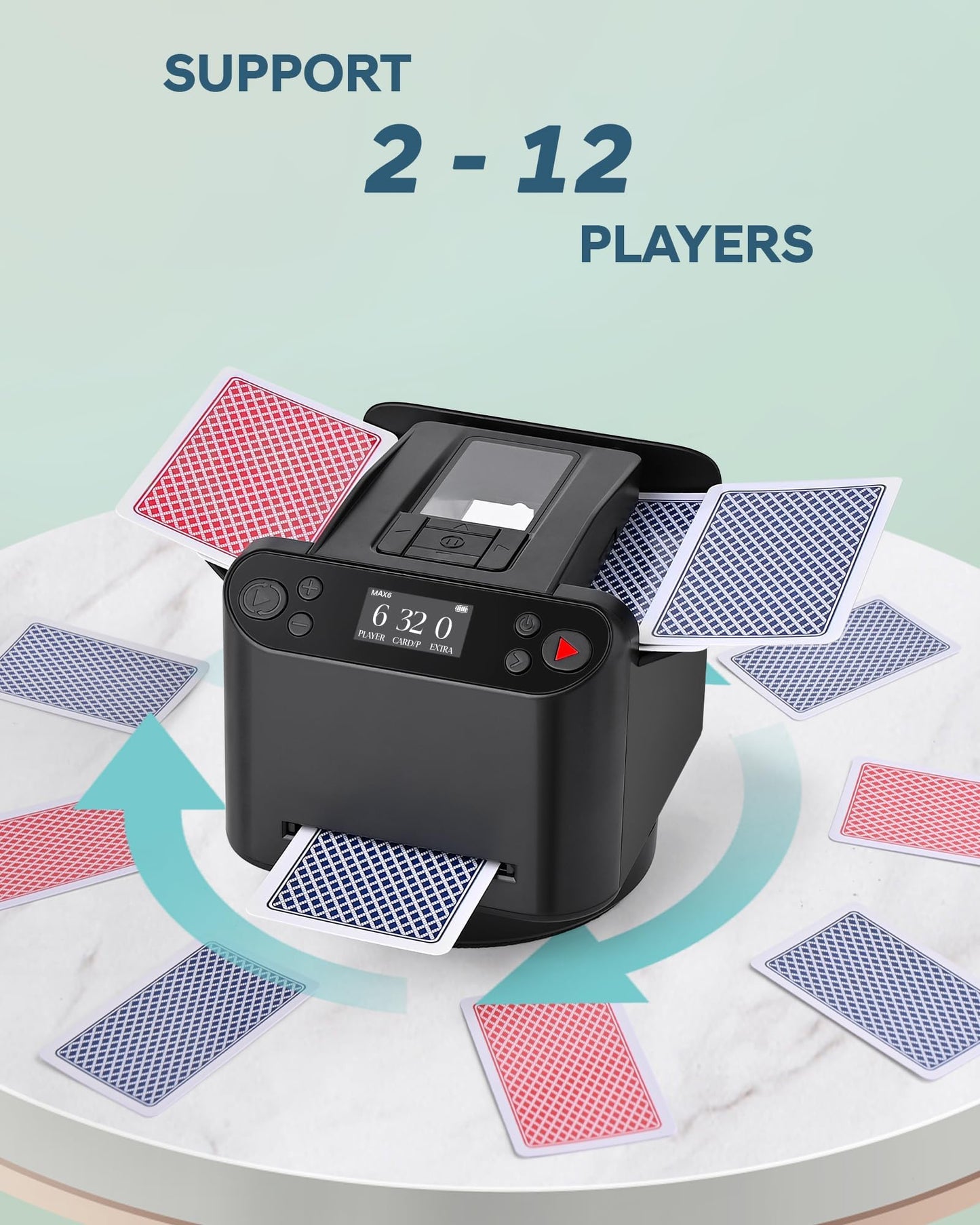 OBLITZON Automatic Card Shuffler & Dealer Machine – 360° Rotating, 1-2 Decks, 2-12 Players, Rechargeable & Quiet