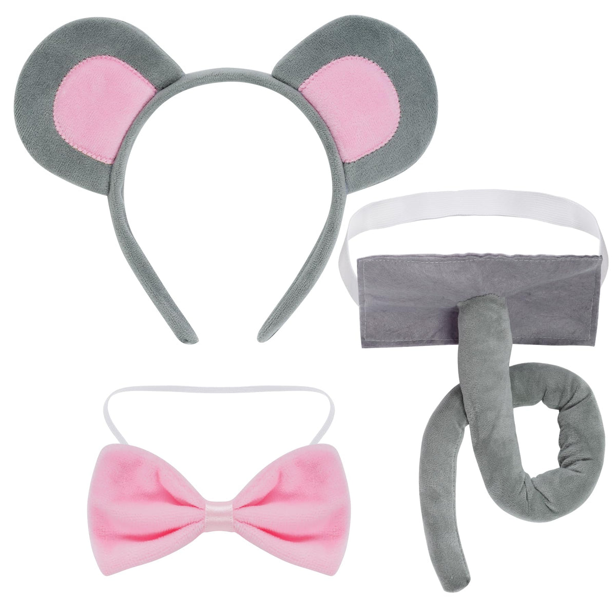 obmwang 3 Pieces Mouse Costume Set – Ears Headband, Bow Tie & Tail for Halloween Dress Up