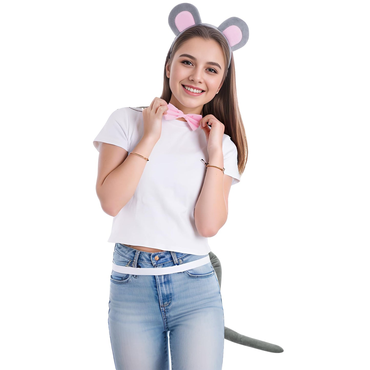 obmwang 3 Pieces Mouse Costume Set – Ears Headband, Bow Tie & Tail for Halloween Dress Up