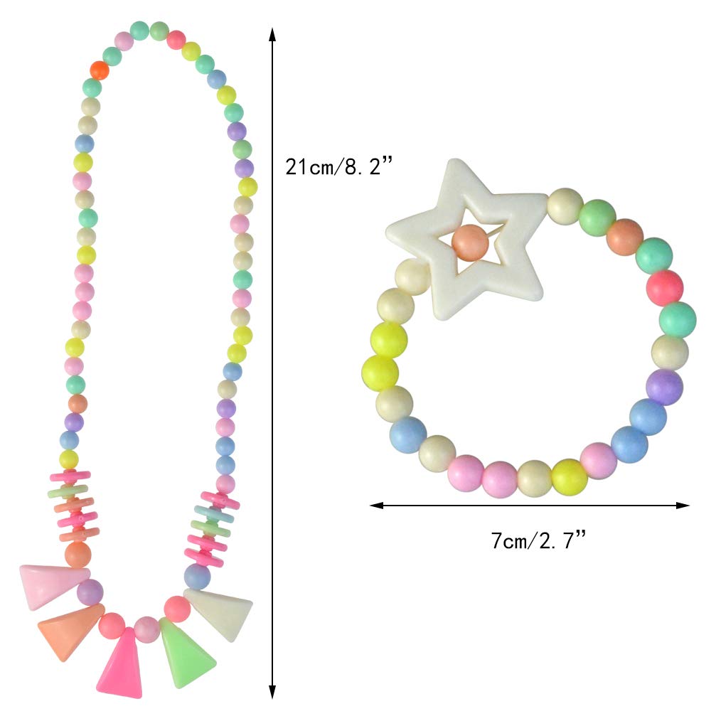 obmwang 20Pcs Princess Necklace Bracelet Set | Colorful Acrylic Beads for Dress Up & Pretend Play