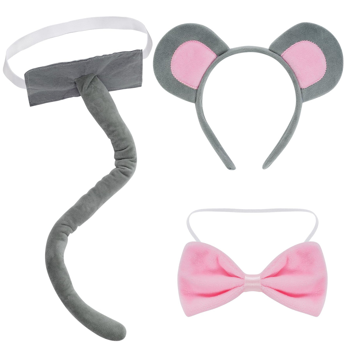 obmwang 3 Pieces Mouse Costume Set – Ears Headband, Bow Tie & Tail for Halloween Dress Up