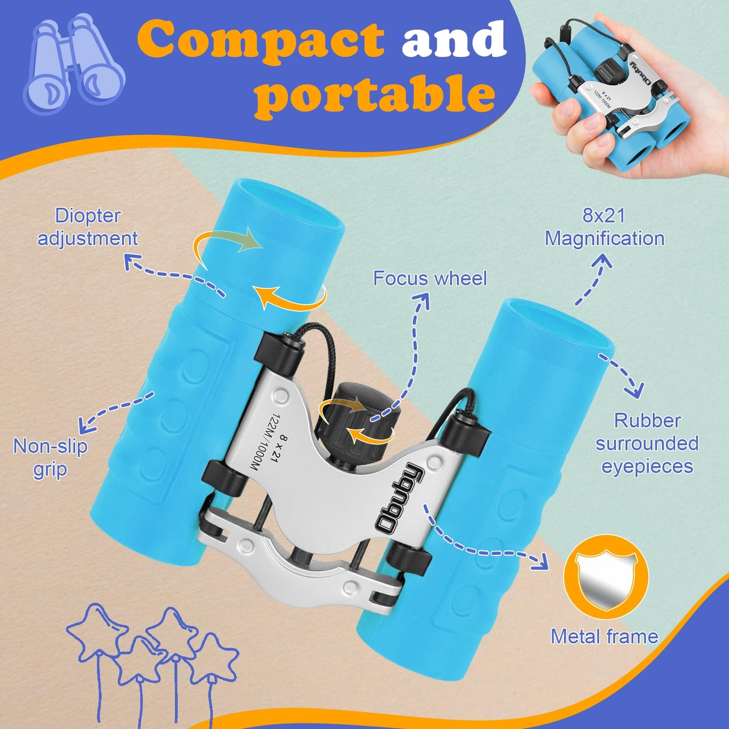 OBUBY Kids Binoculars 8x21 – Safe, Shockproof, Easy Focus